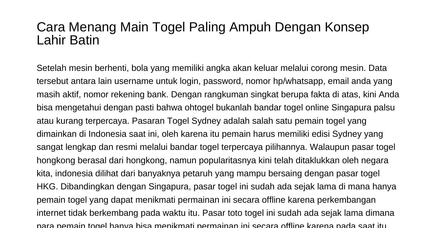 Cara Menang Main Togel Paling Ampuh Dengan Konsep Lahir Batinbzuvs.pdf
