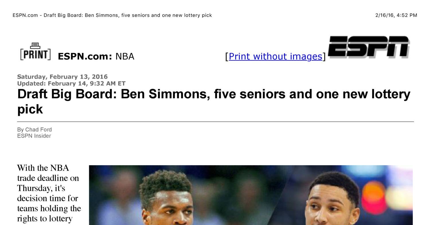 Draft Big Board Ben Simmons, five seniors and one new