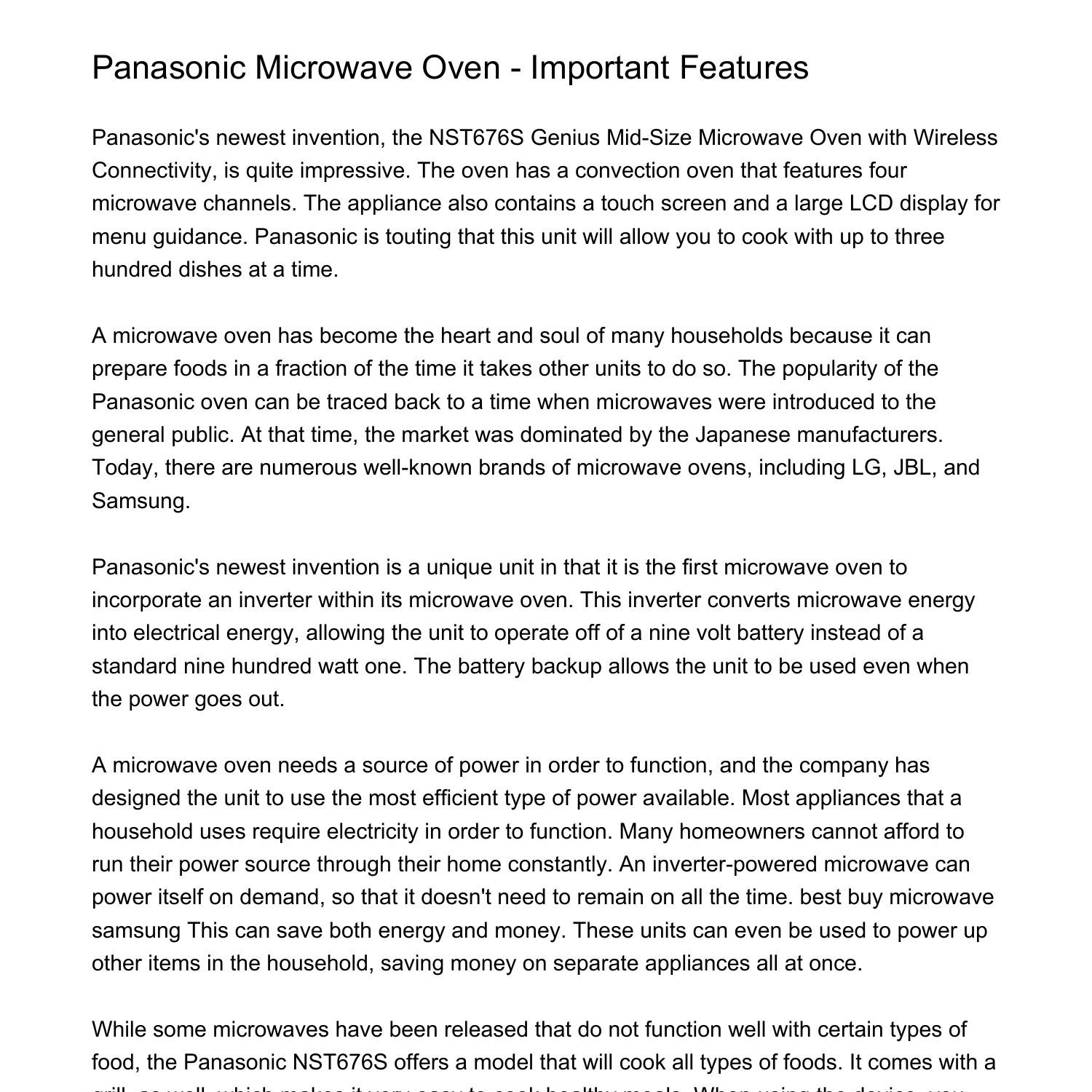 Panasonic Microwave Oven Important Featuresxidkz.pdf.pdf DocDroid