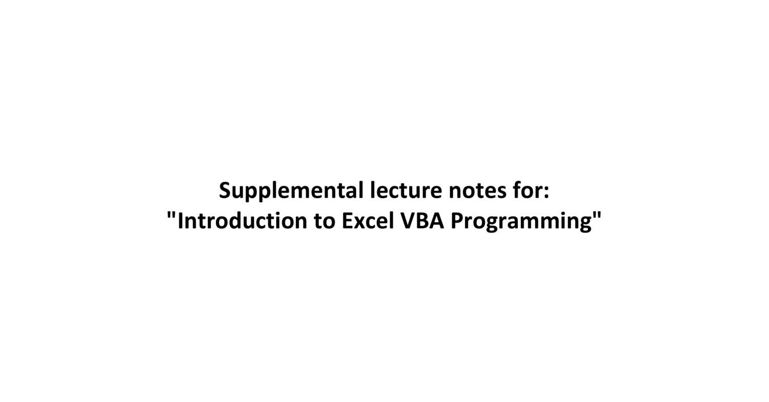 Lecture Notes Introduction To Excel Vba Programming Pdf Docdroid