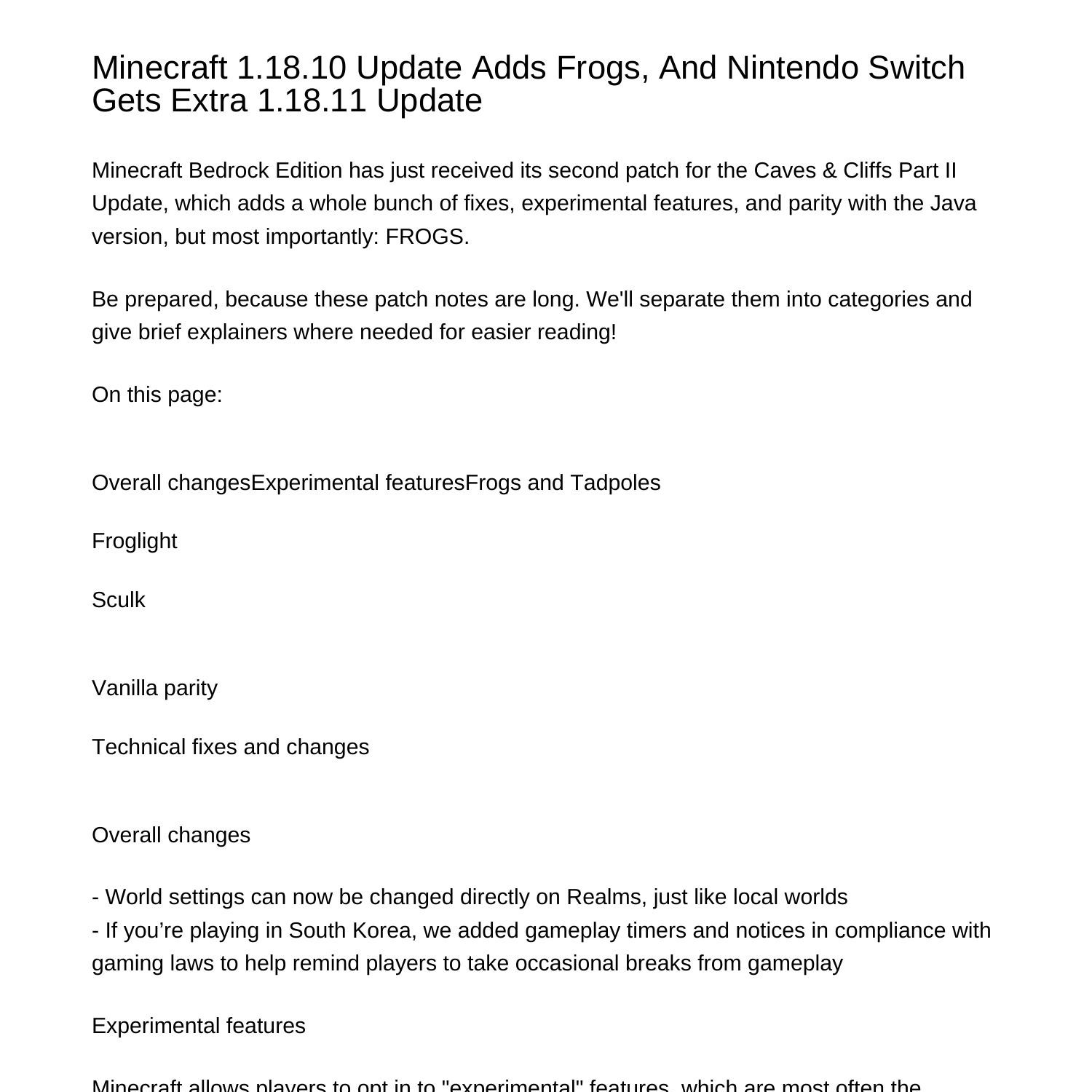 Minecraft 11810 Update Adds Frogs And Nintendo Switch Gets Extra 11811 ...