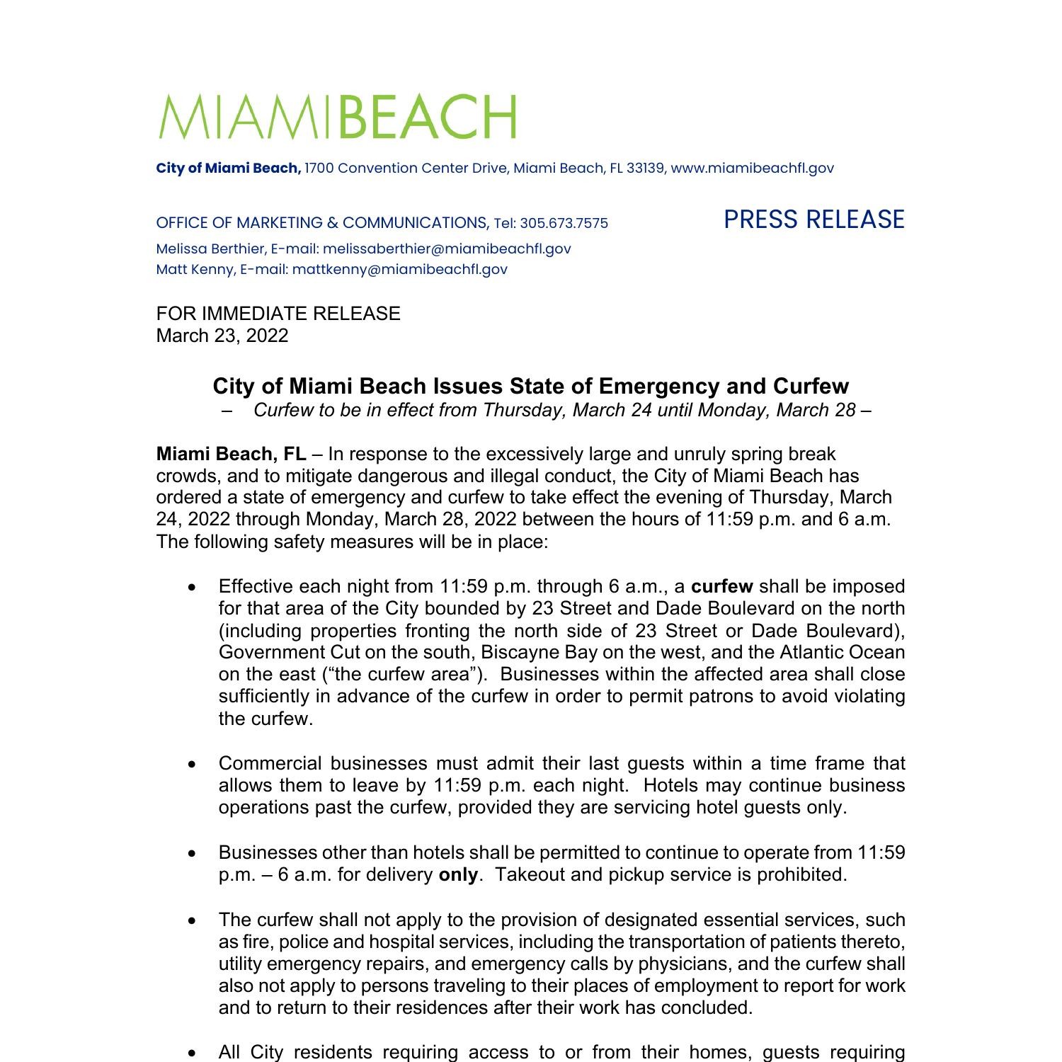 CityofMiamiBeachDeclaresStateofEmergencyandImplementsCurfew2