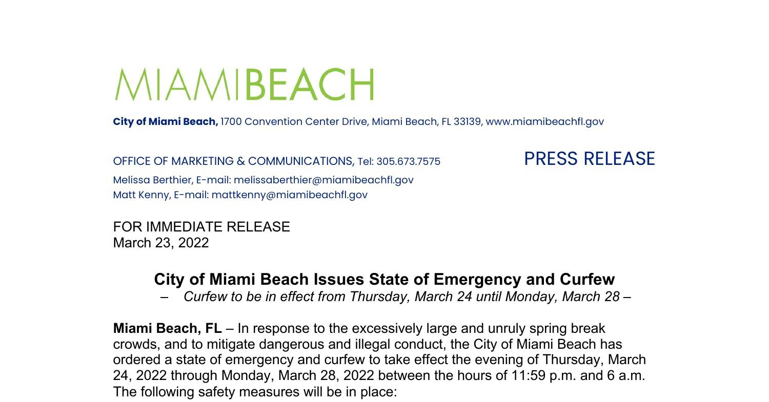 CityofMiamiBeachDeclaresStateofEmergencyandImplementsCurfew2