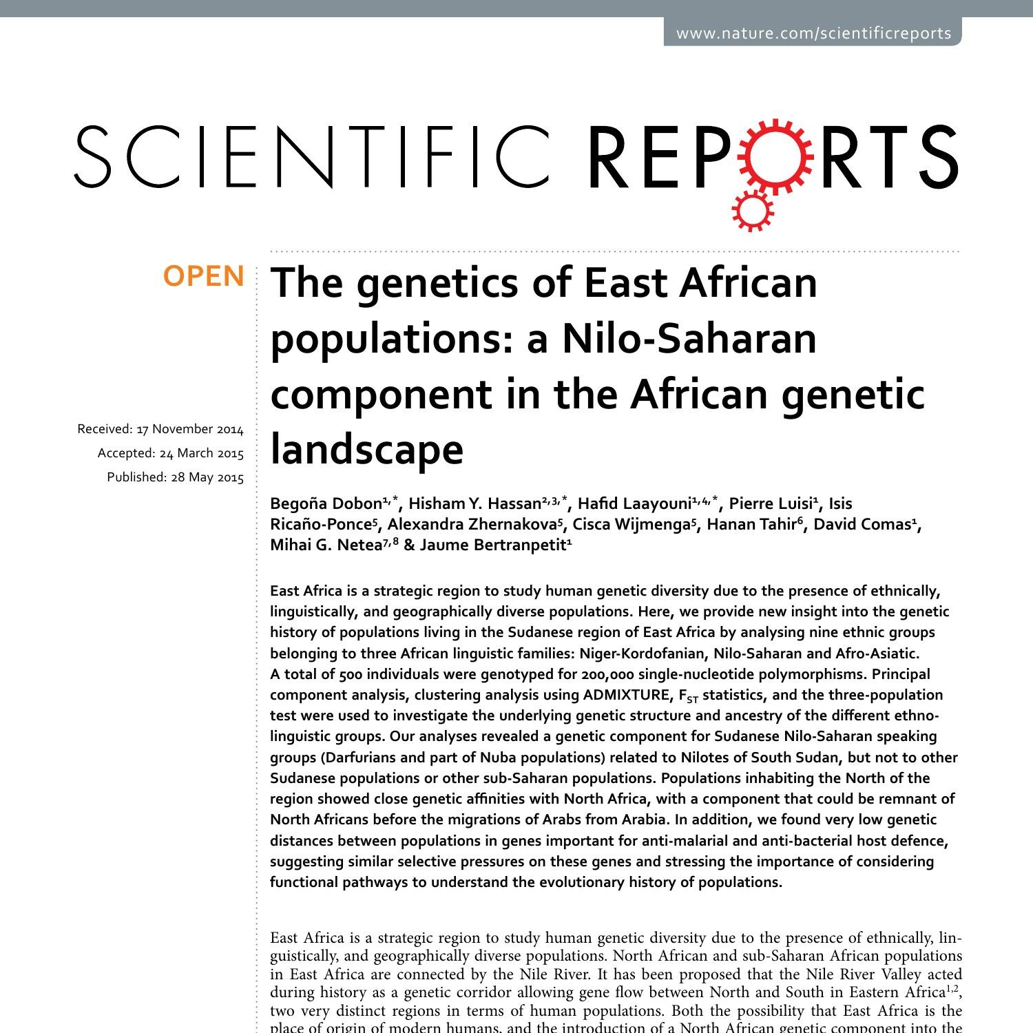 The of East African populations a NiloSaharan component in