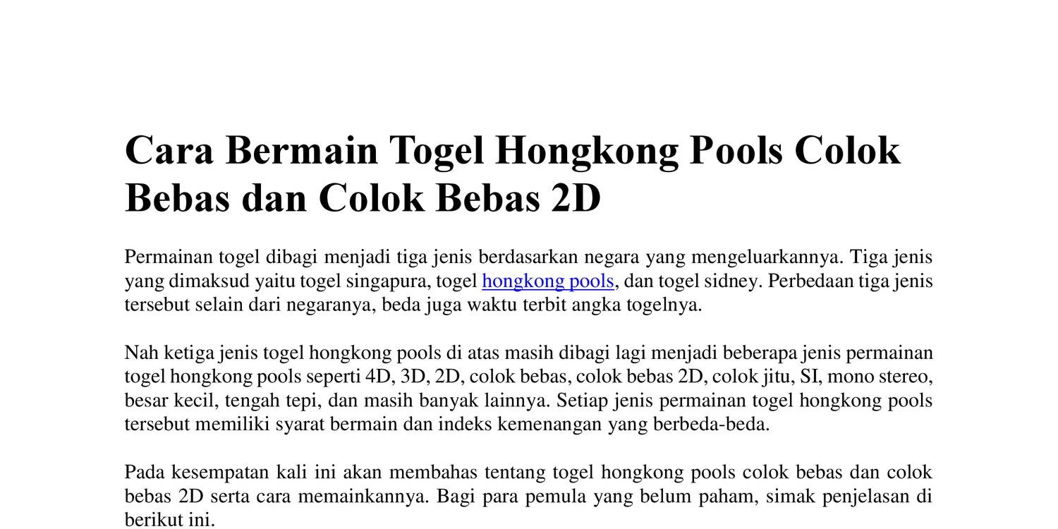Cara Bermain Togel Hongkong Pools Colok Bebas Dan Colok Bebas 2D.pdf |  Docdroid