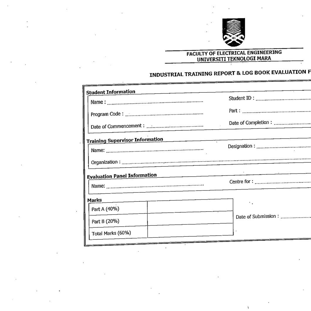 industrial training report and log book evaluation form ...