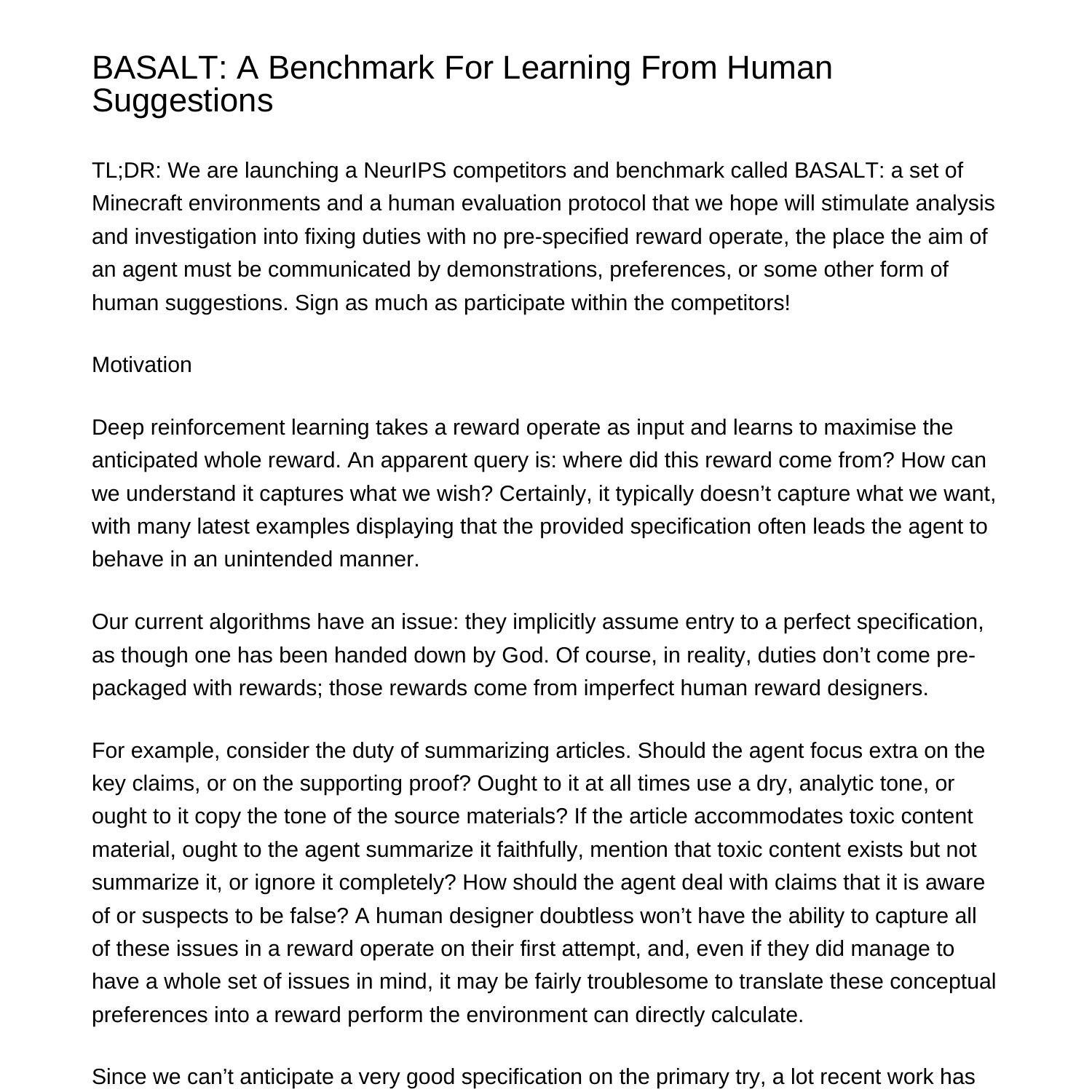 BASALT A Benchmark For Studying From Human Suggestionsfjmip.pdf.pdf ...