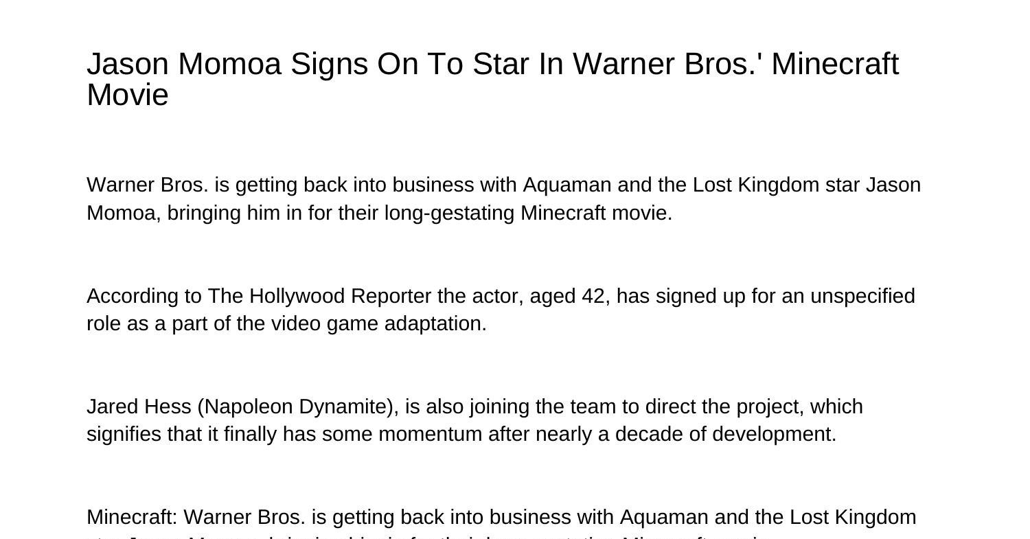 Jason Momoa Signs On To Star In Warner Bros Minecraft Moviefoukv.pdf ...