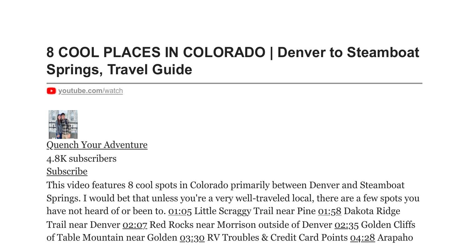 COOL PLACES IN COLORADO Denver to Steamboat Springs
