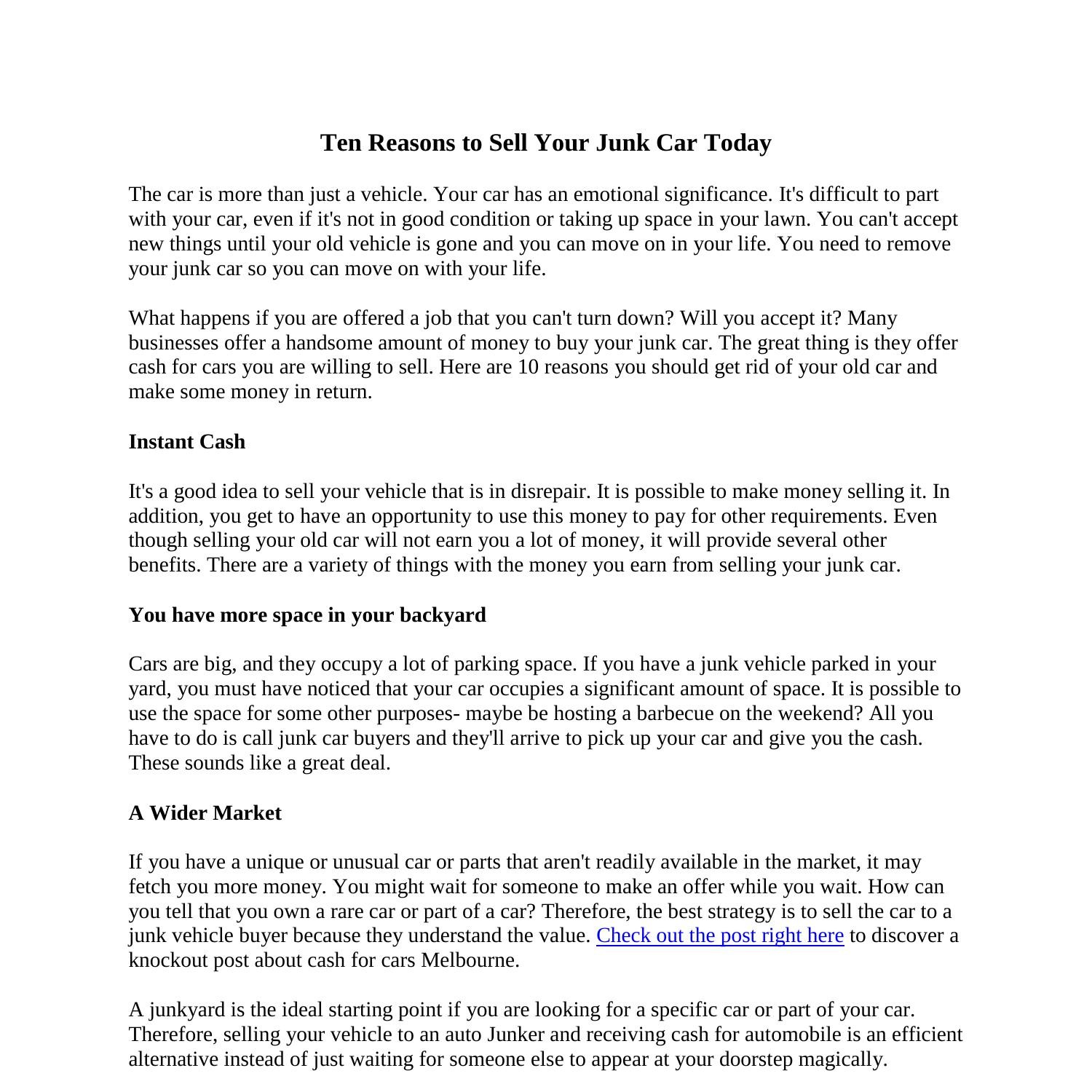 Ten Reasons To Sell Your Junk Car Today pdf DocDroid