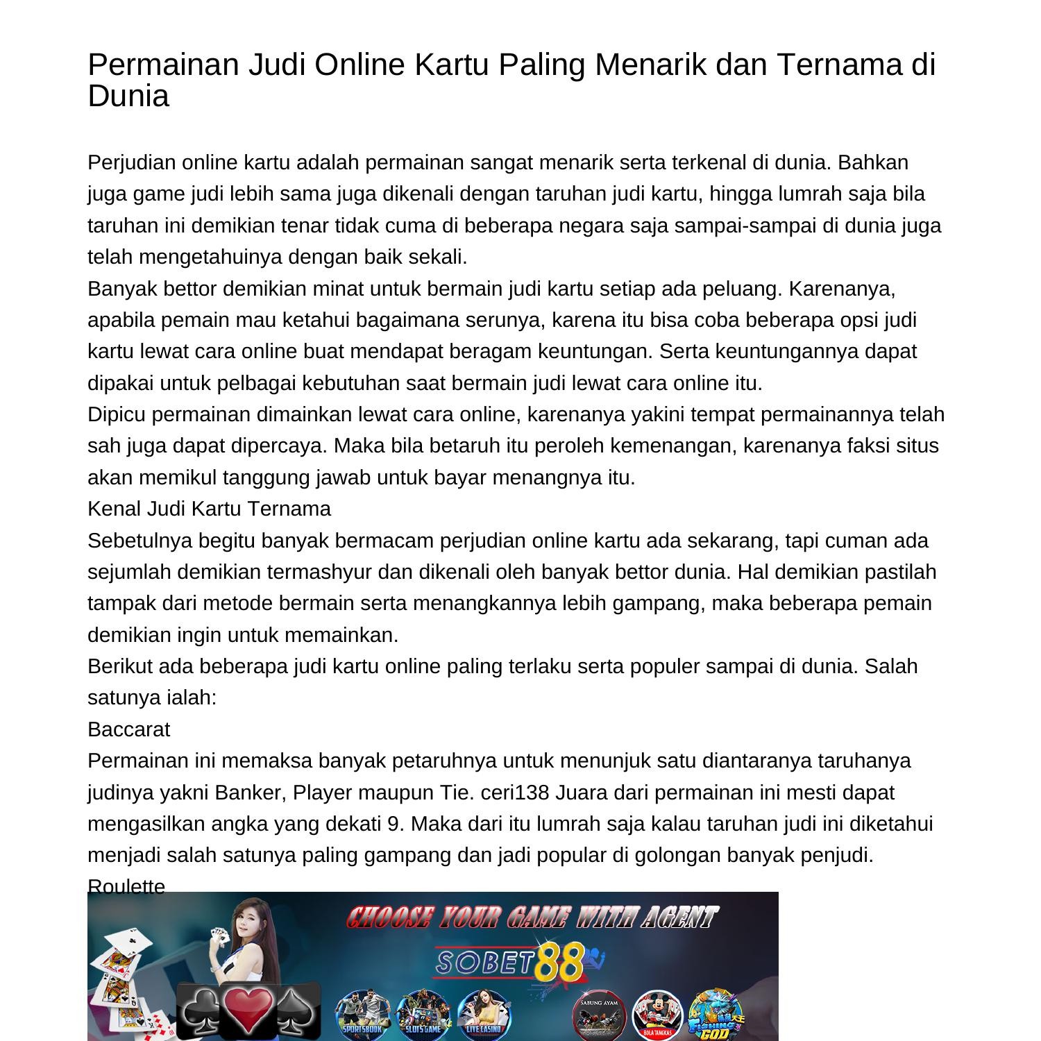daftar permainan kartu judi online