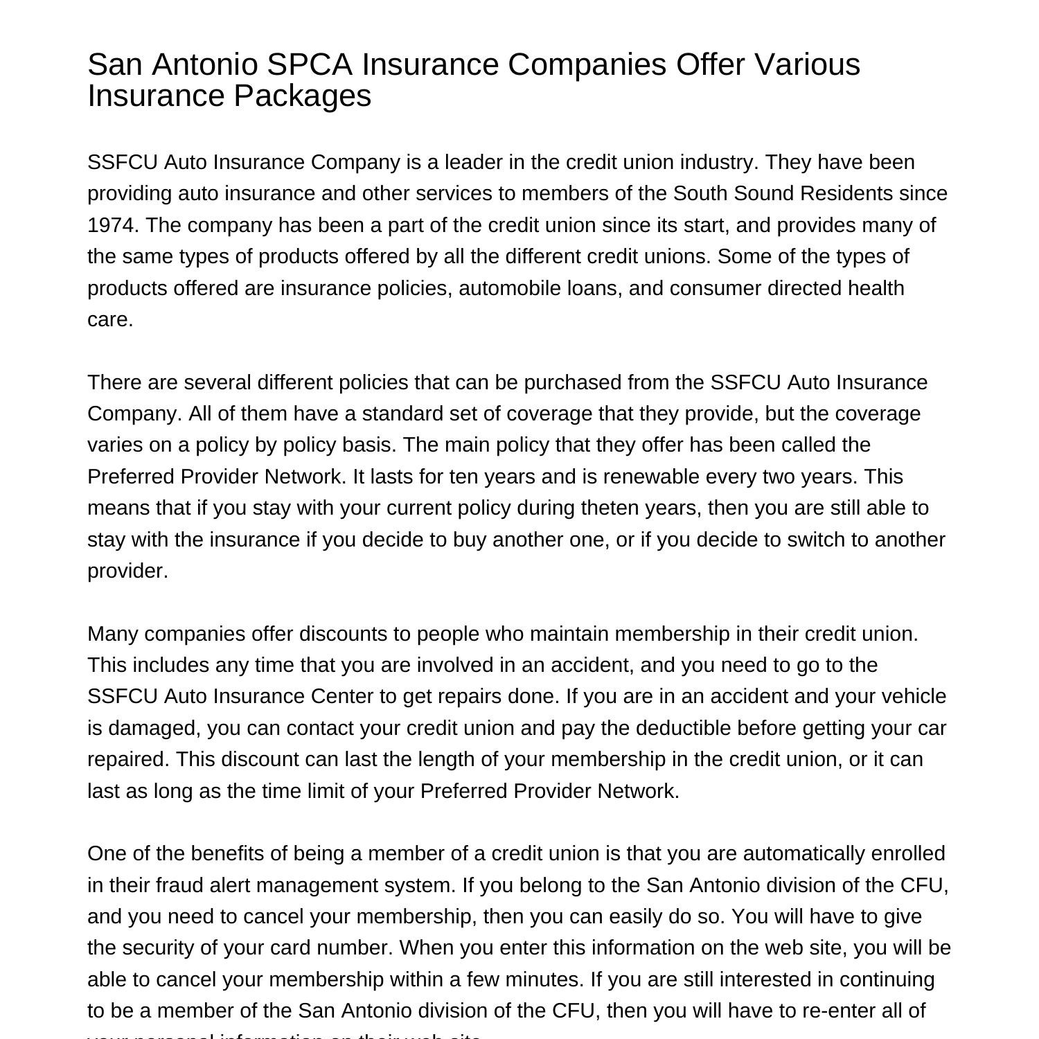 San Antonio SPCA Insurance Companies Offer Various Insurance