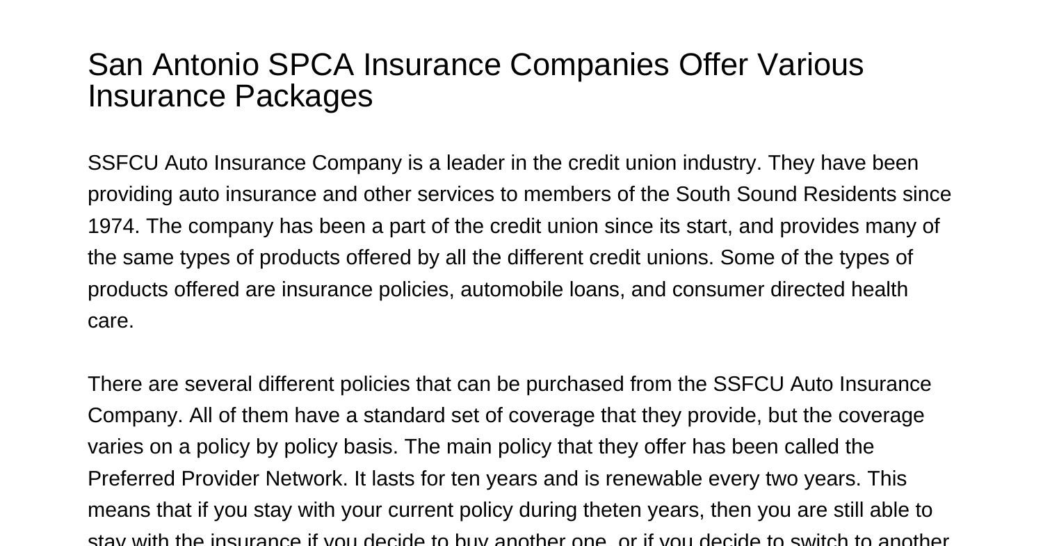 San Antonio SPCA Insurance Companies Offer Various Insurance