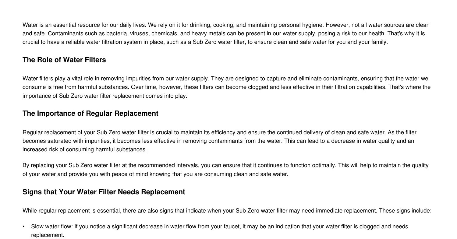The Importance of Sub Zero Water Filter Replacement in Ensuring Clean