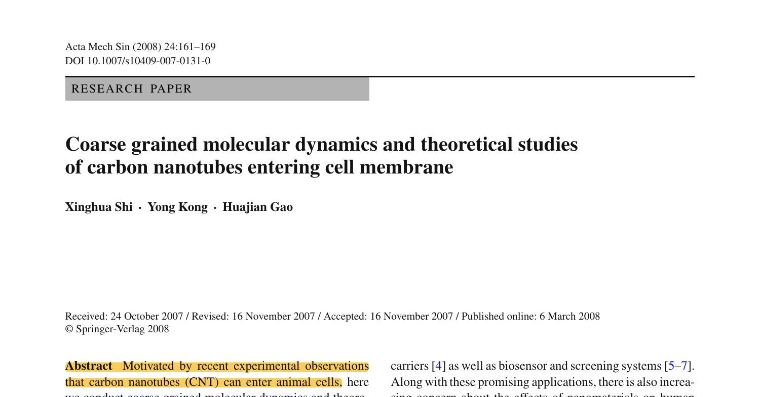 Coarse grained molecular dynamics and theoretical studies of carbon ...