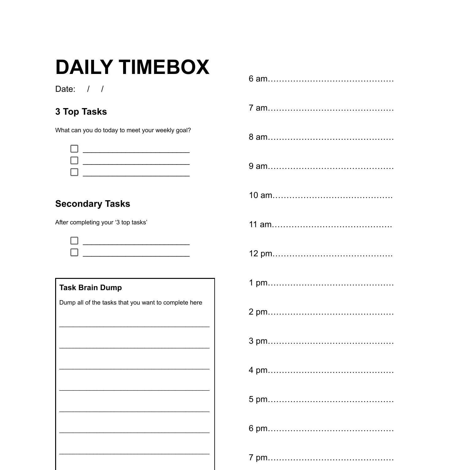 Timebox Template