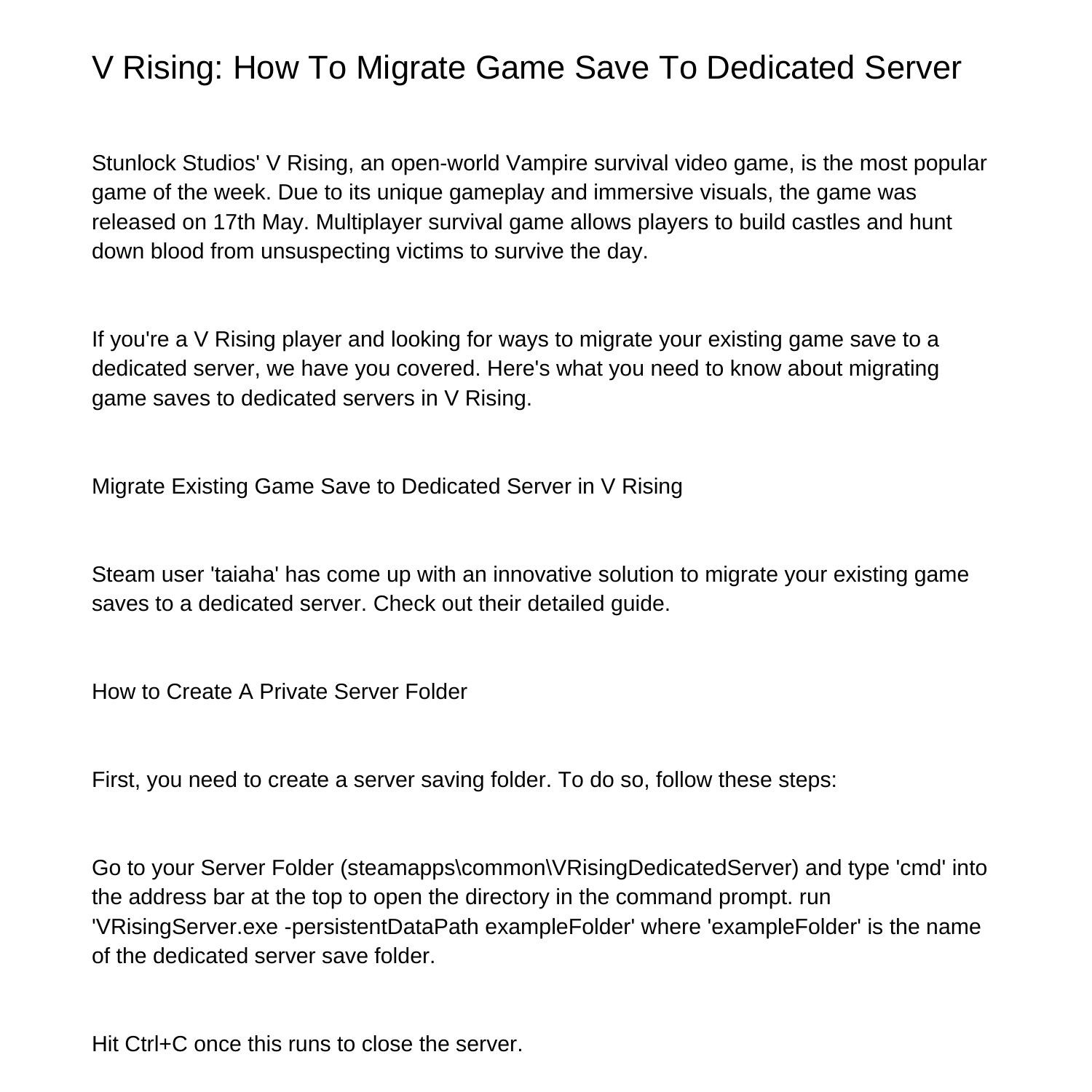 V Rising How To Migrate Game Save To Dedicated Servernpsqx.pdf.pdf
