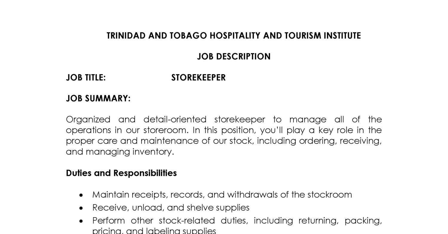 Storekeeper ii job description