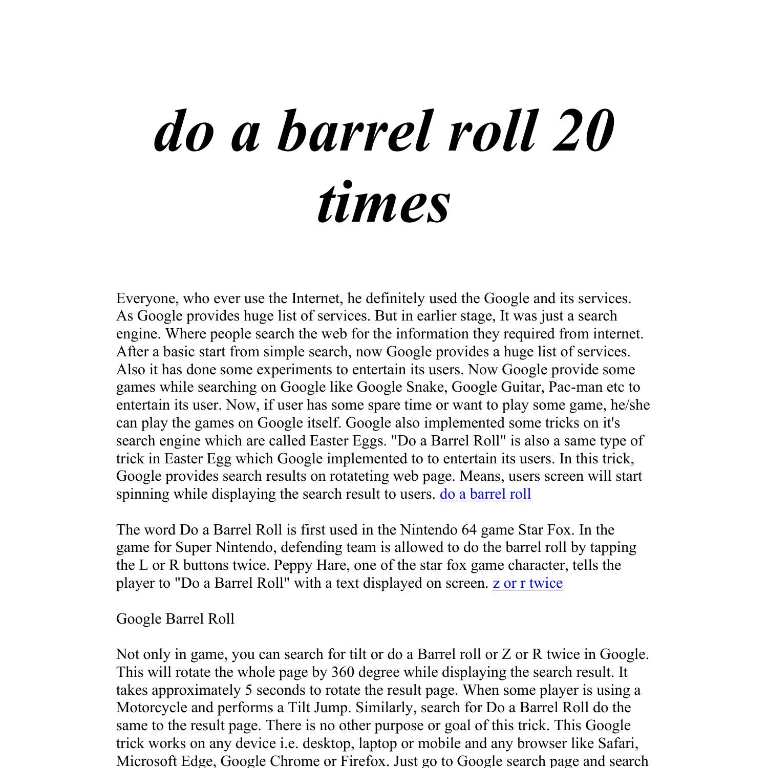 Times barrel roll do a 20 Do a