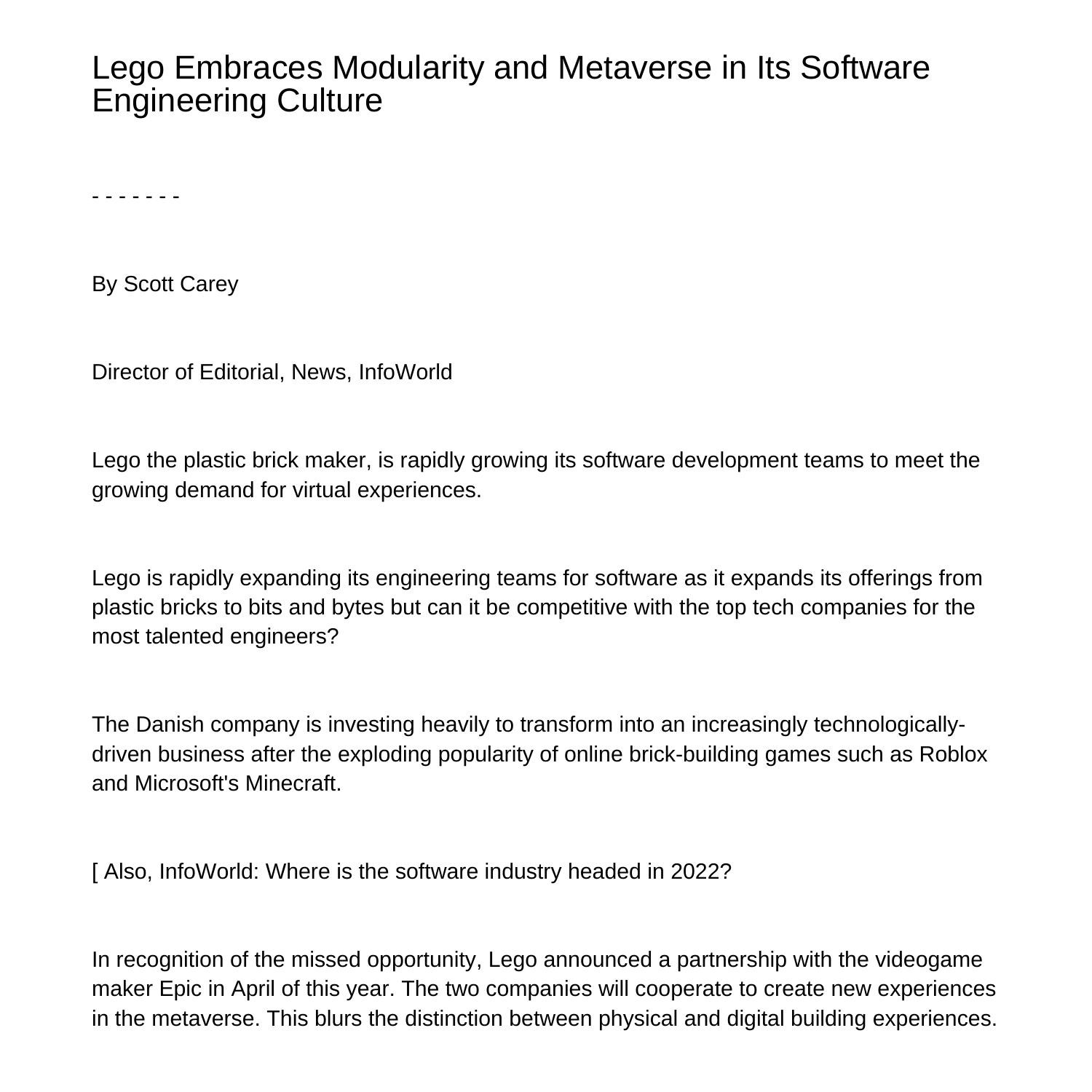 Lego embraces metaverse and modularity in its software engineering