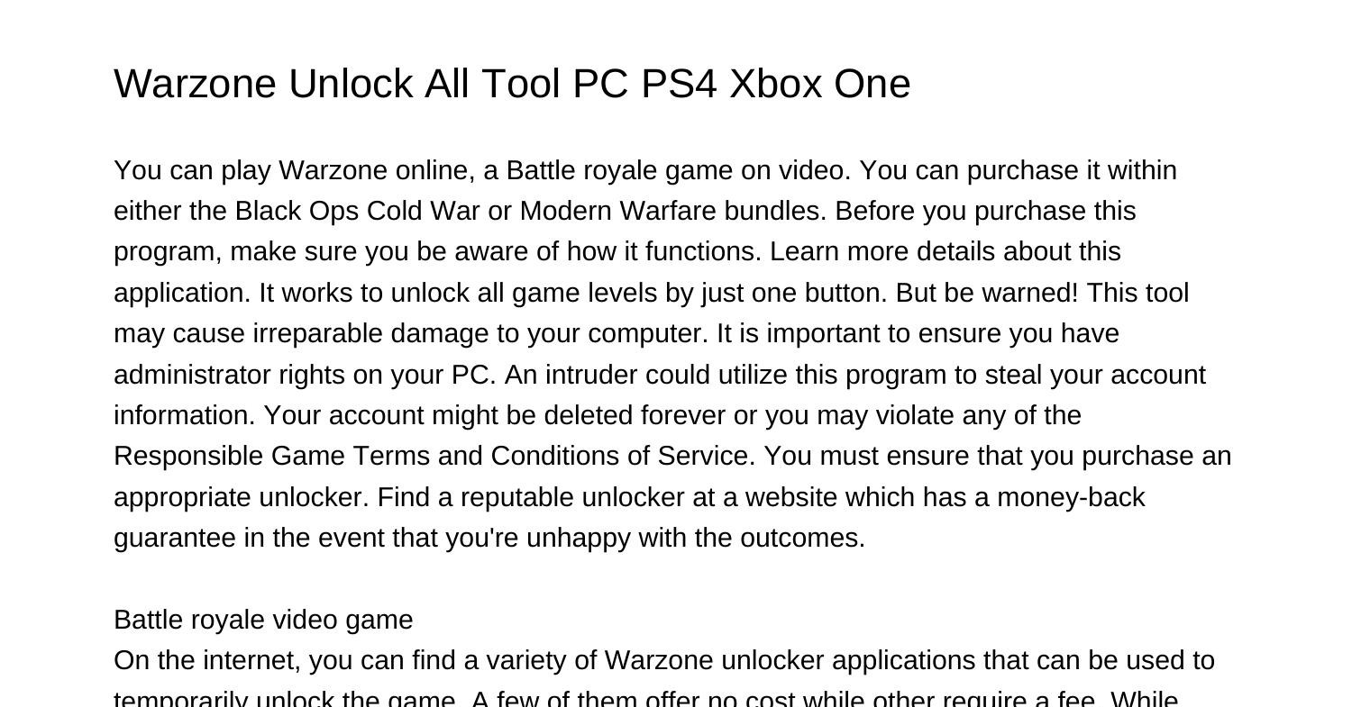 Warzone Unlock All Tool PC PS4 Xbox Onexdjst.pdf.pdf DocDroid