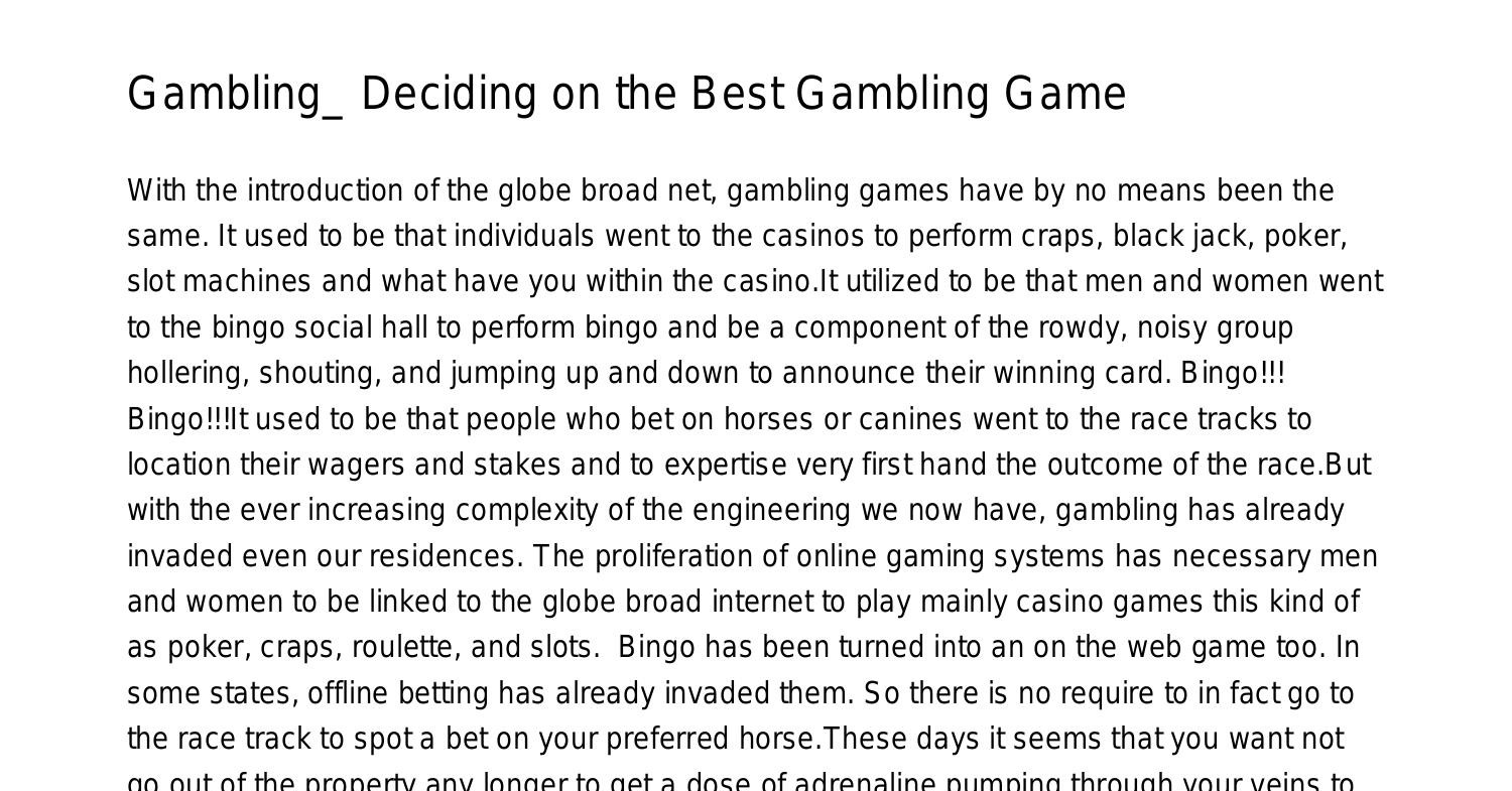 Gambling Choosing the Best Gambling Gamepptwt.pdf.pdf DocDroid