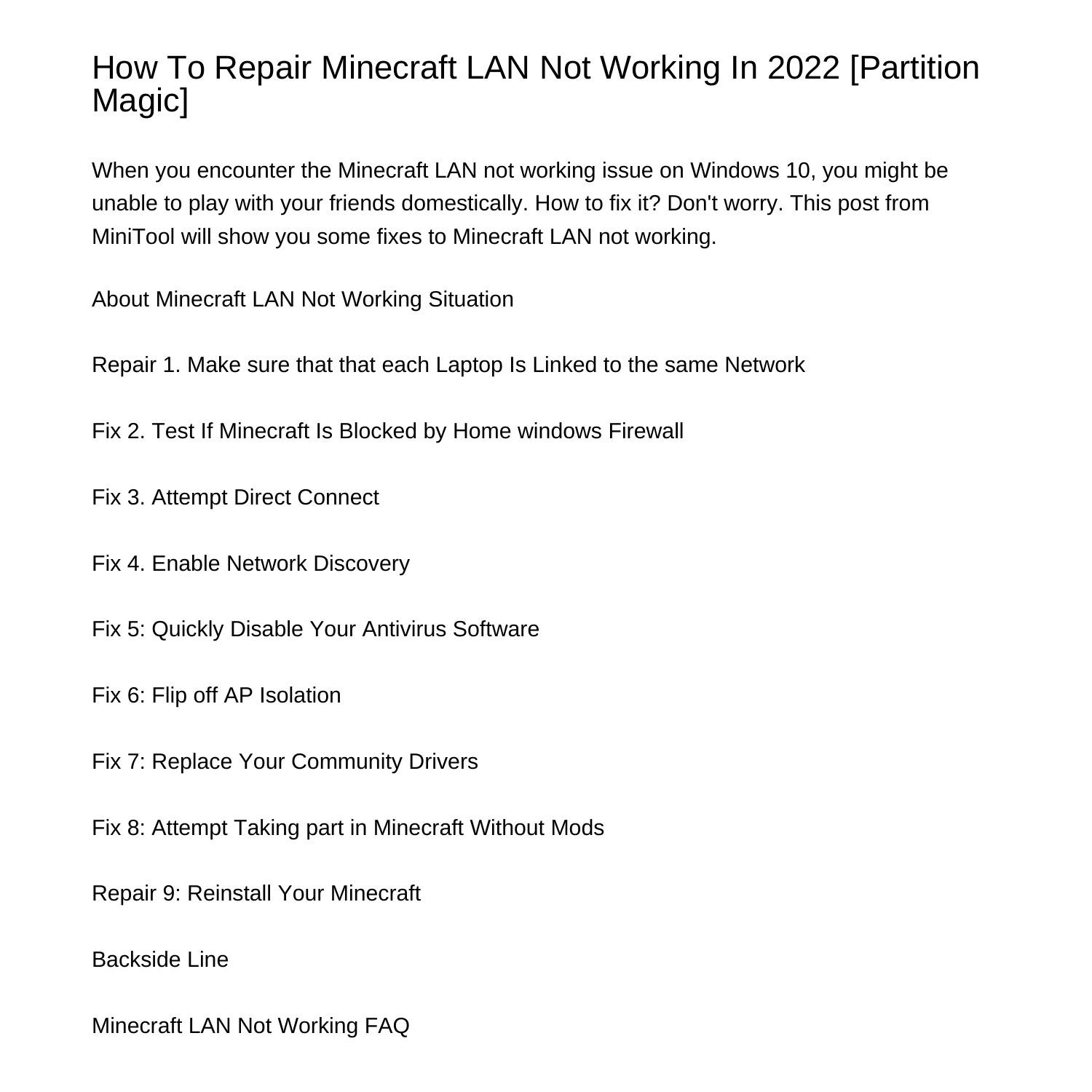 How To Repair Minecraft LAN Not Working In 2022 Partition Magicysxyw