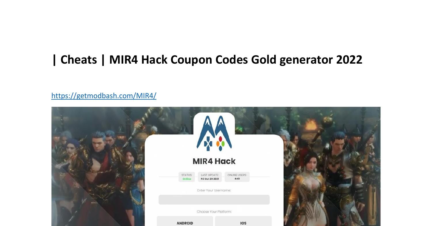 Cheats MIR4 Hack Coupon Codes Gold generator 2022.pdf DocDroid