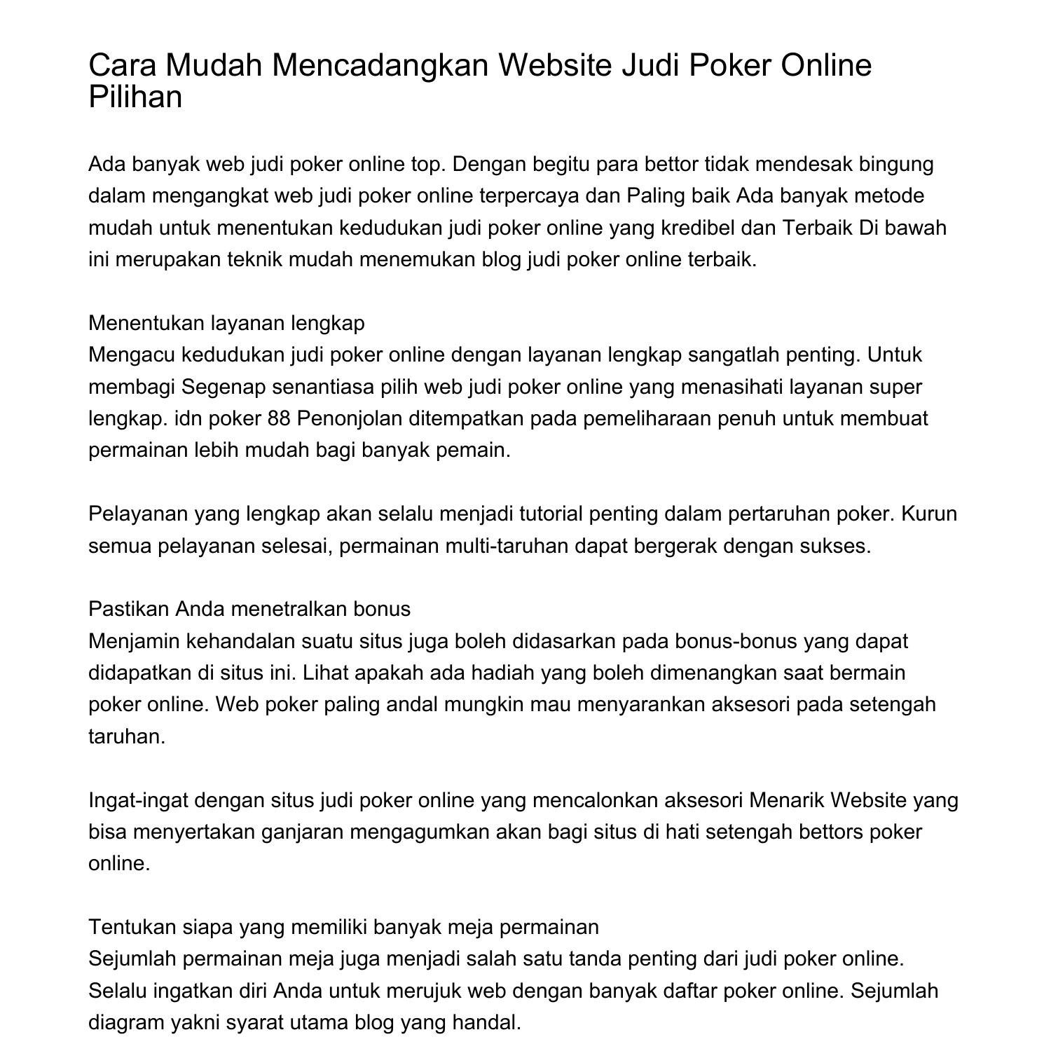 Cara Mudah Mencadangkan Web Judi Poker Online Pilihanrupxg.pdf.pdf