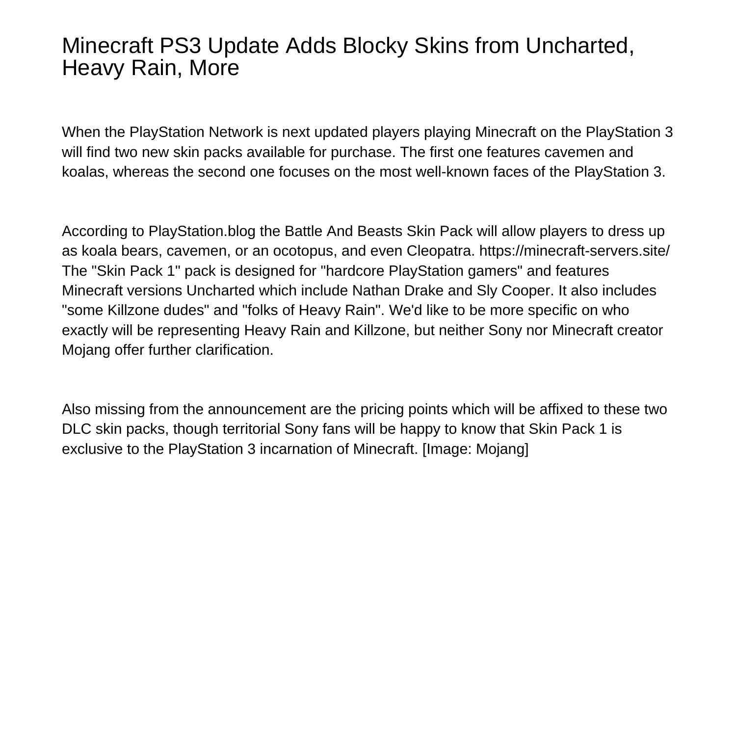 Minecraft PS3 Update Adds Blocky Skins from Uncharted Heavy Rain ...