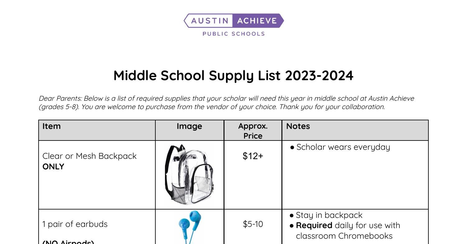 23-24 School Supply List / Welcome