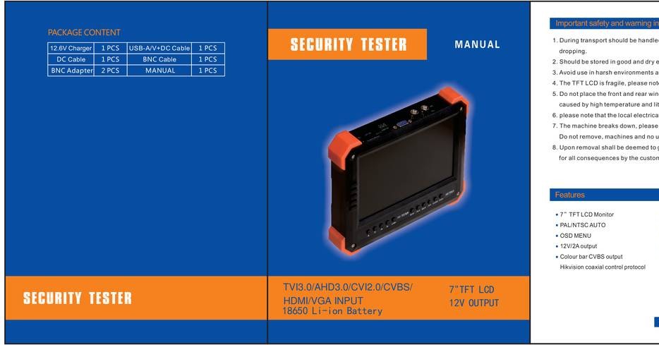 User Manual for 7inch 4 IN 1 TVI+AHD+CVI+Analog CCTV Tester SYL ...