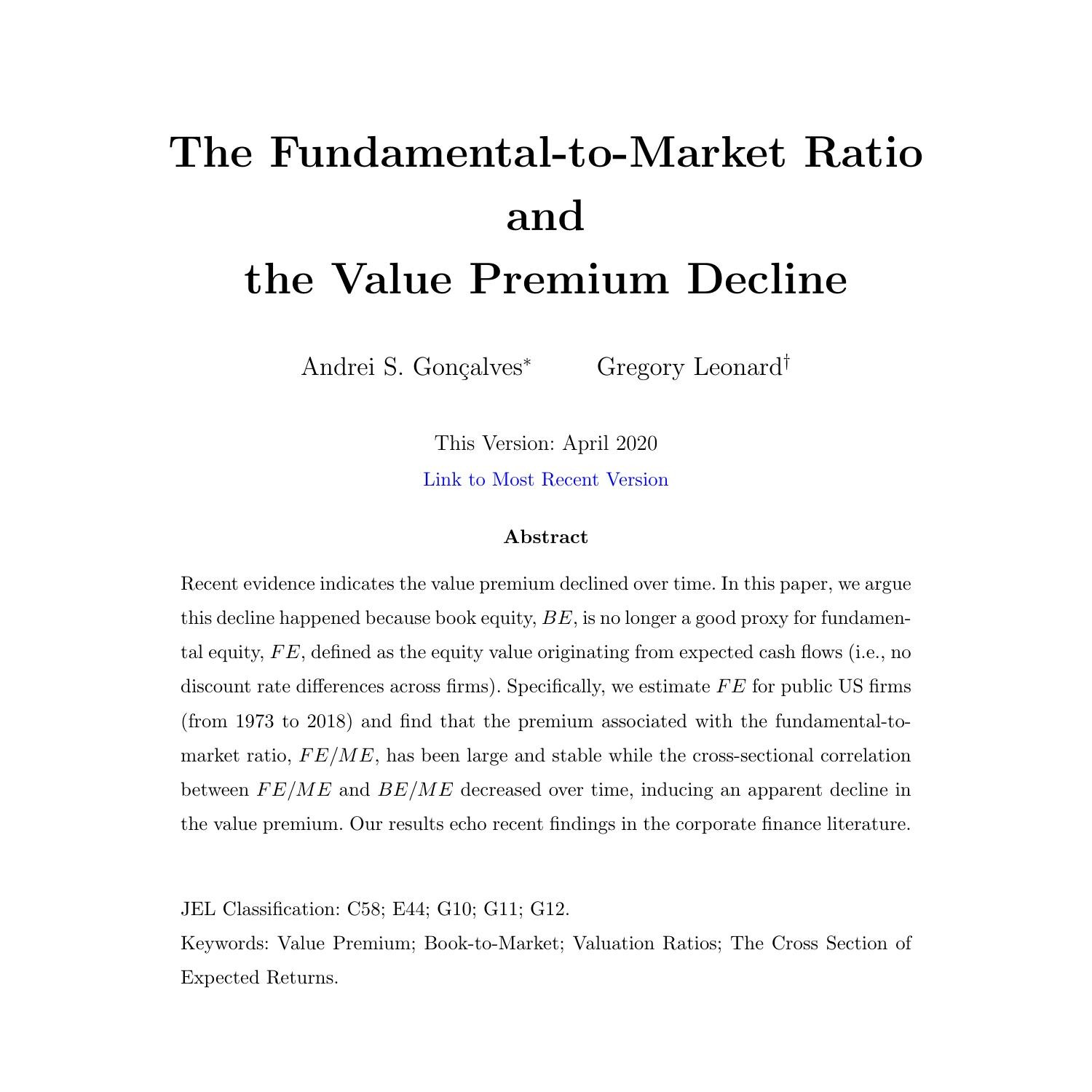 The Fundamental-to-Market Ratio and the Value Premium Decline.pdf ...