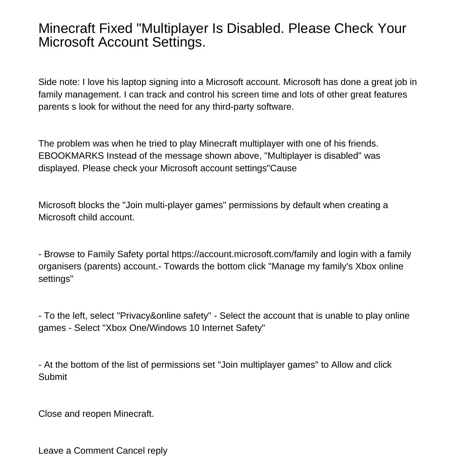 How to fix multiplayer is disabled in Minecraft