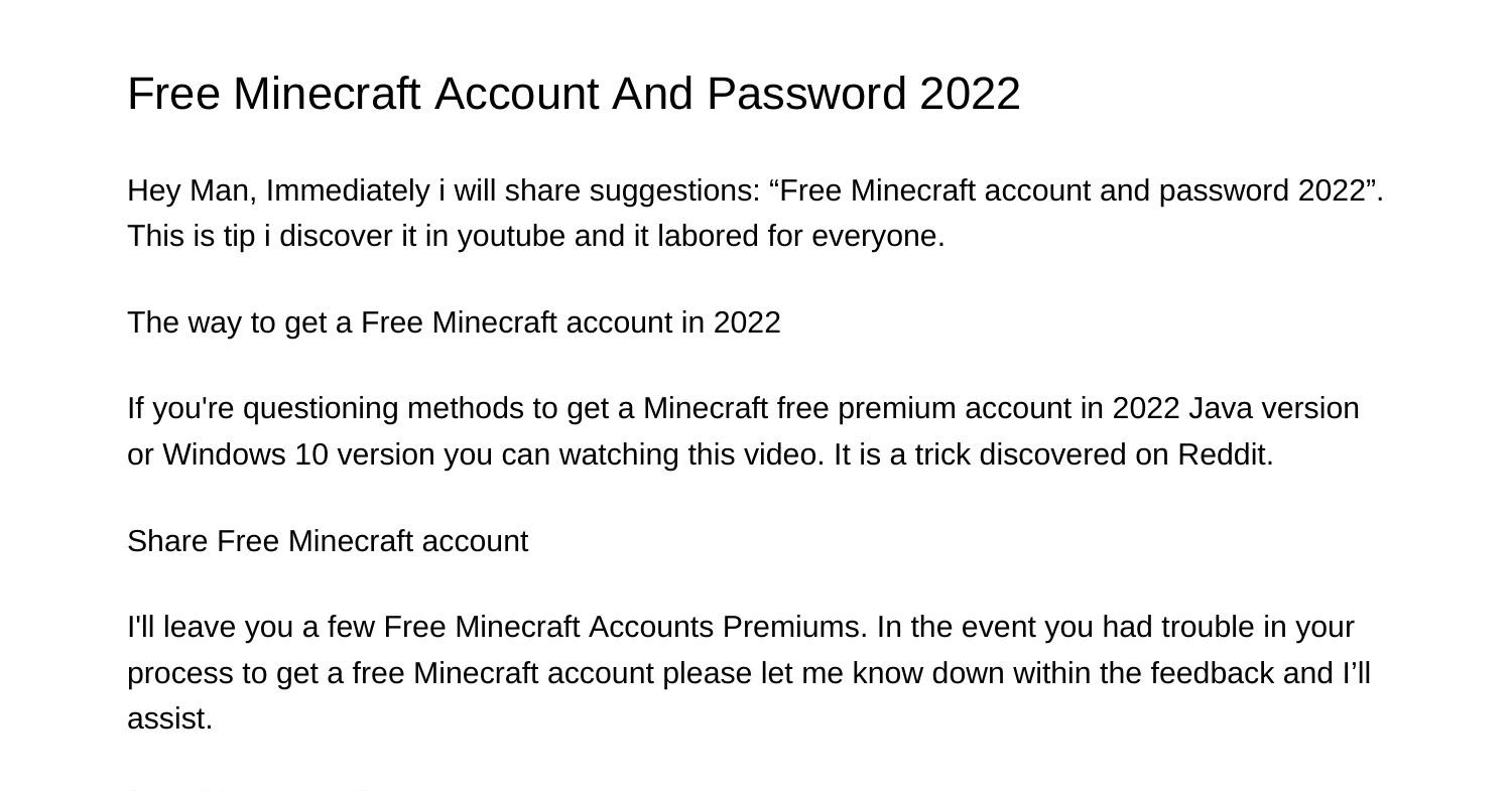 Free Minecraft Account And Password 2022yhpdi.pdf.pdf | DocDroid