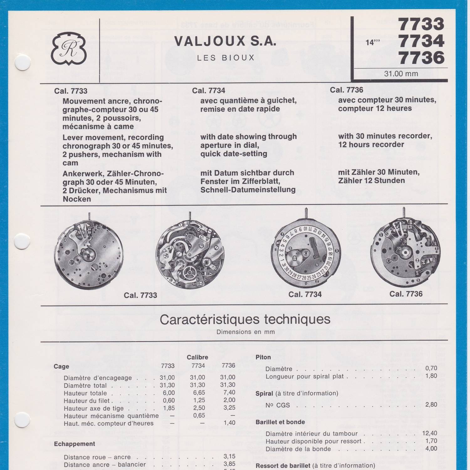Lot De Vis Pour Mouvements De Montre Valjoux 7733 - Pochette NOS (neuve De Stock Ancien)