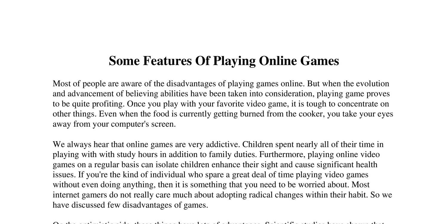 Understanding the Features of Online Games and How They Make