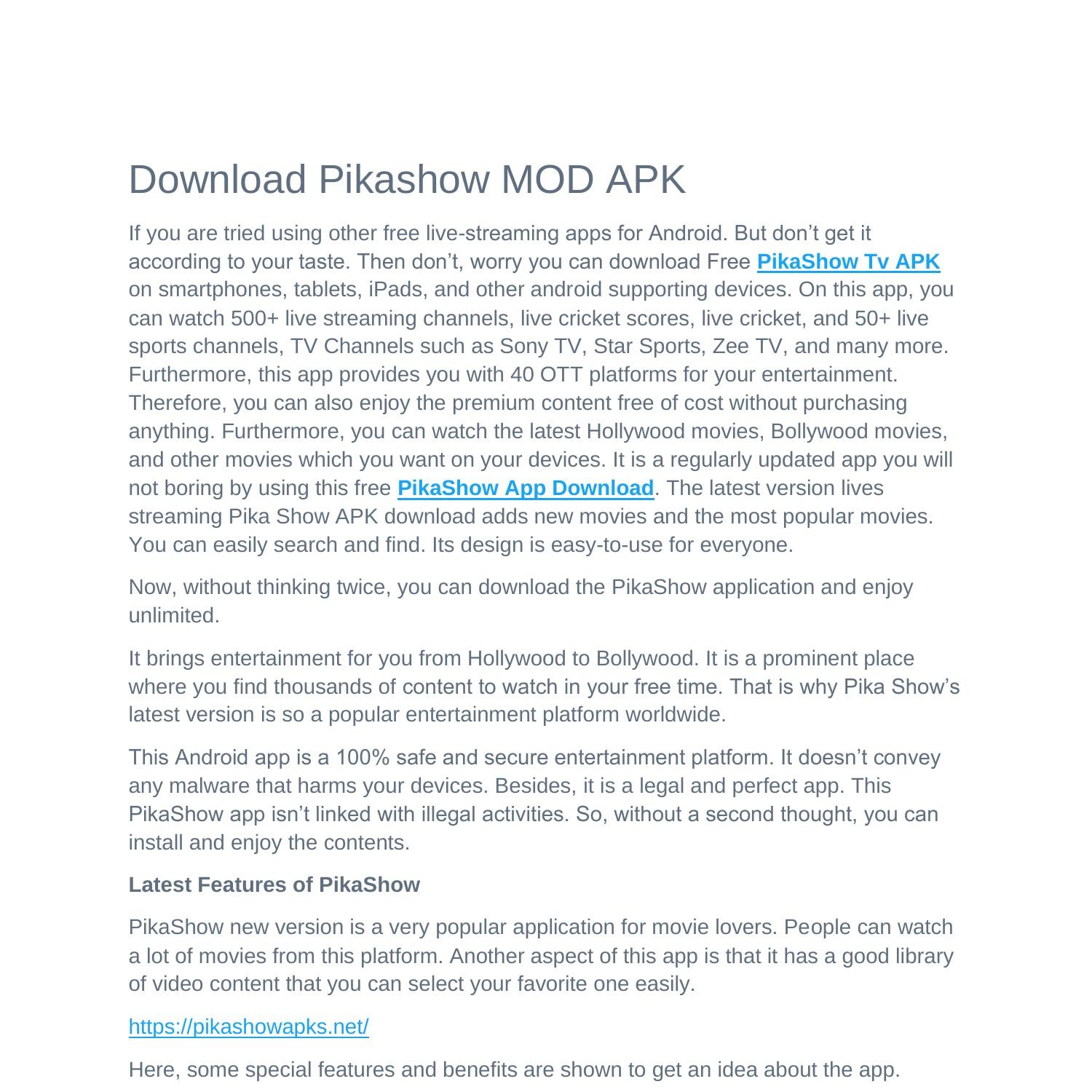 Download Pikashow MOD APK docx DocDroid