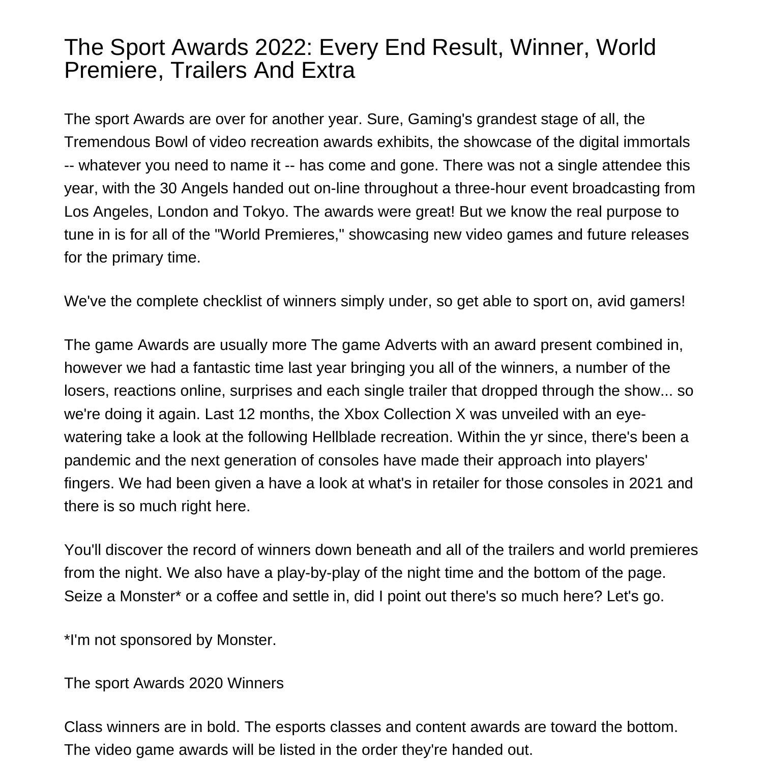 The Sport Awards 2022 Every Winner World Premiere Trailers And