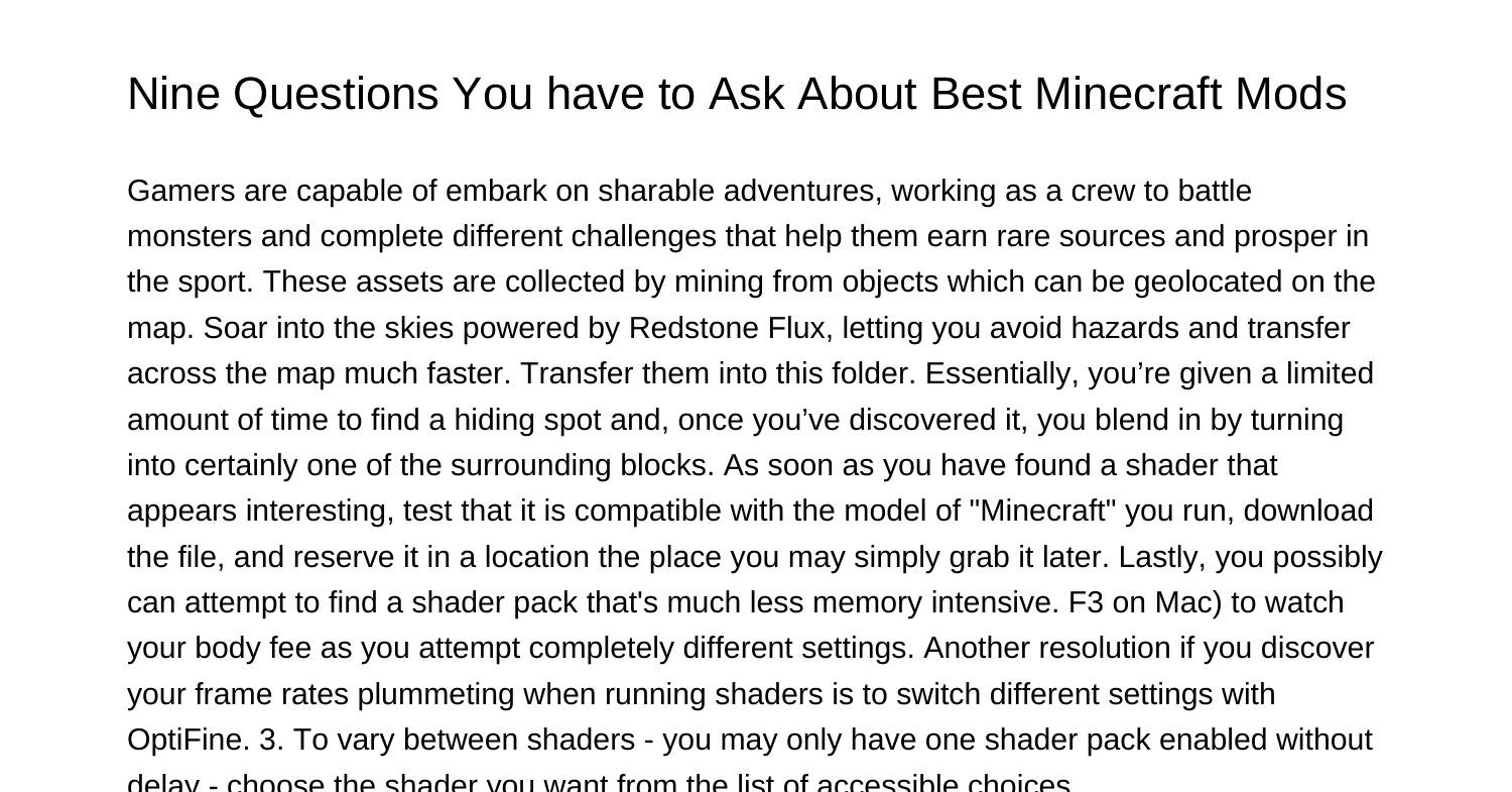 Four Questions You want to Ask About Best Minecraft Modslrsnk.pdf.pdf ...