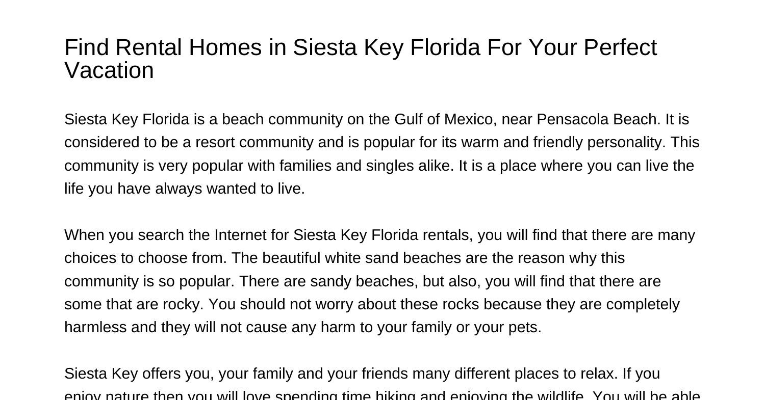 Find Rental Homes in Siesta Key Florida For Your Perfect Vacationtwbei