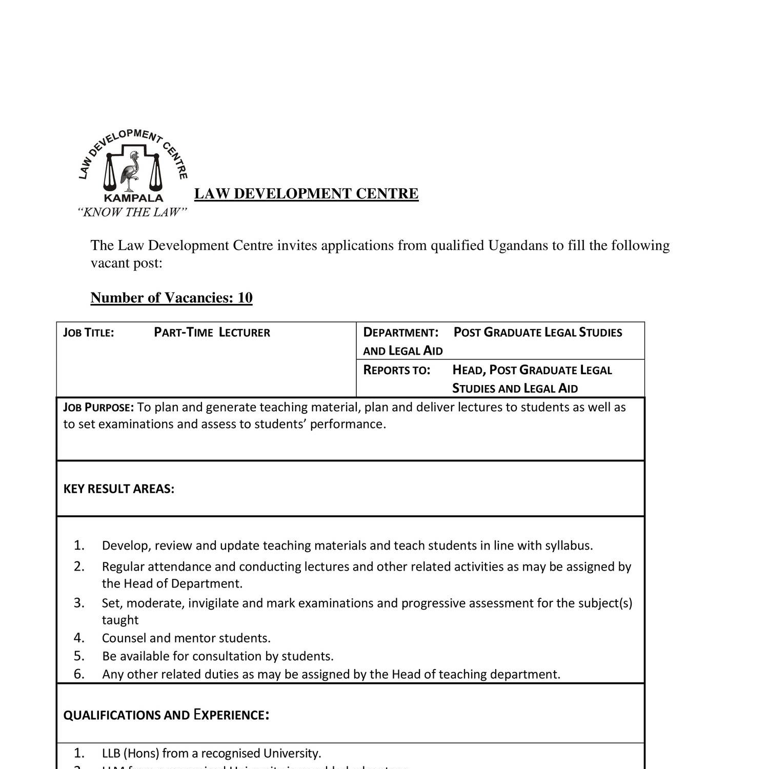 Job Advert Part Time Lecturer Pdf Docdroid