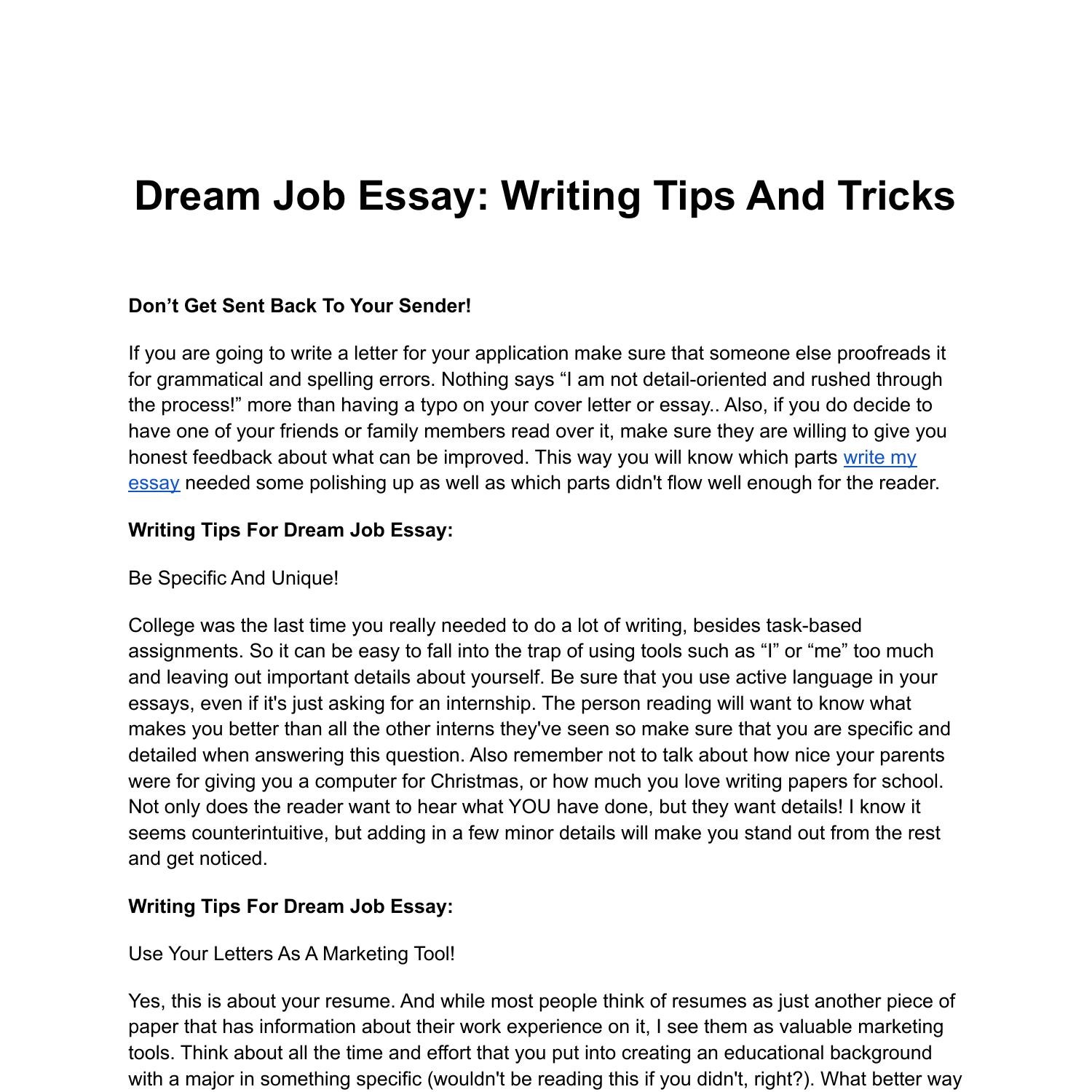 dream job essay spm