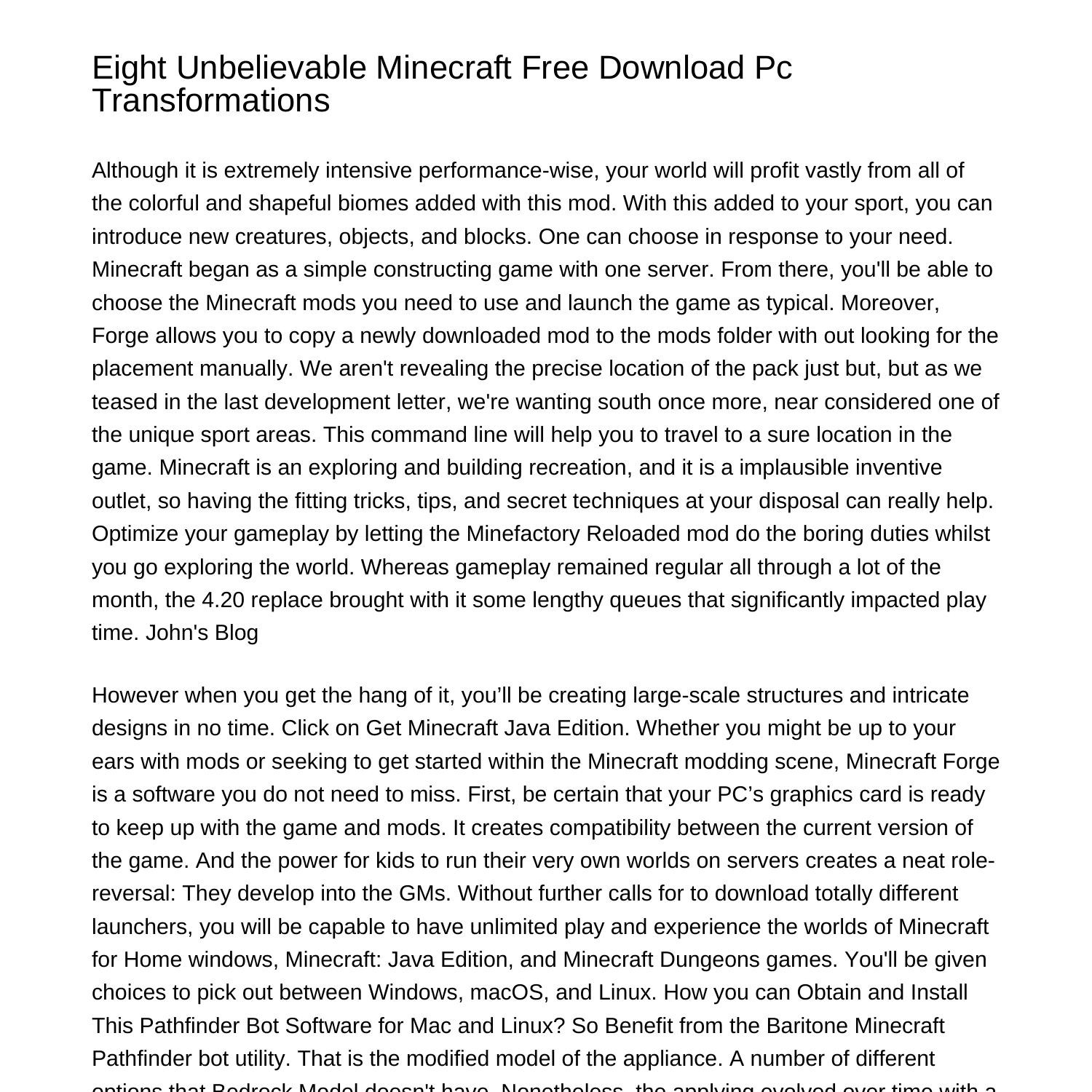 Ten incredible minecraft free download pc transformationswszse pdf pdf