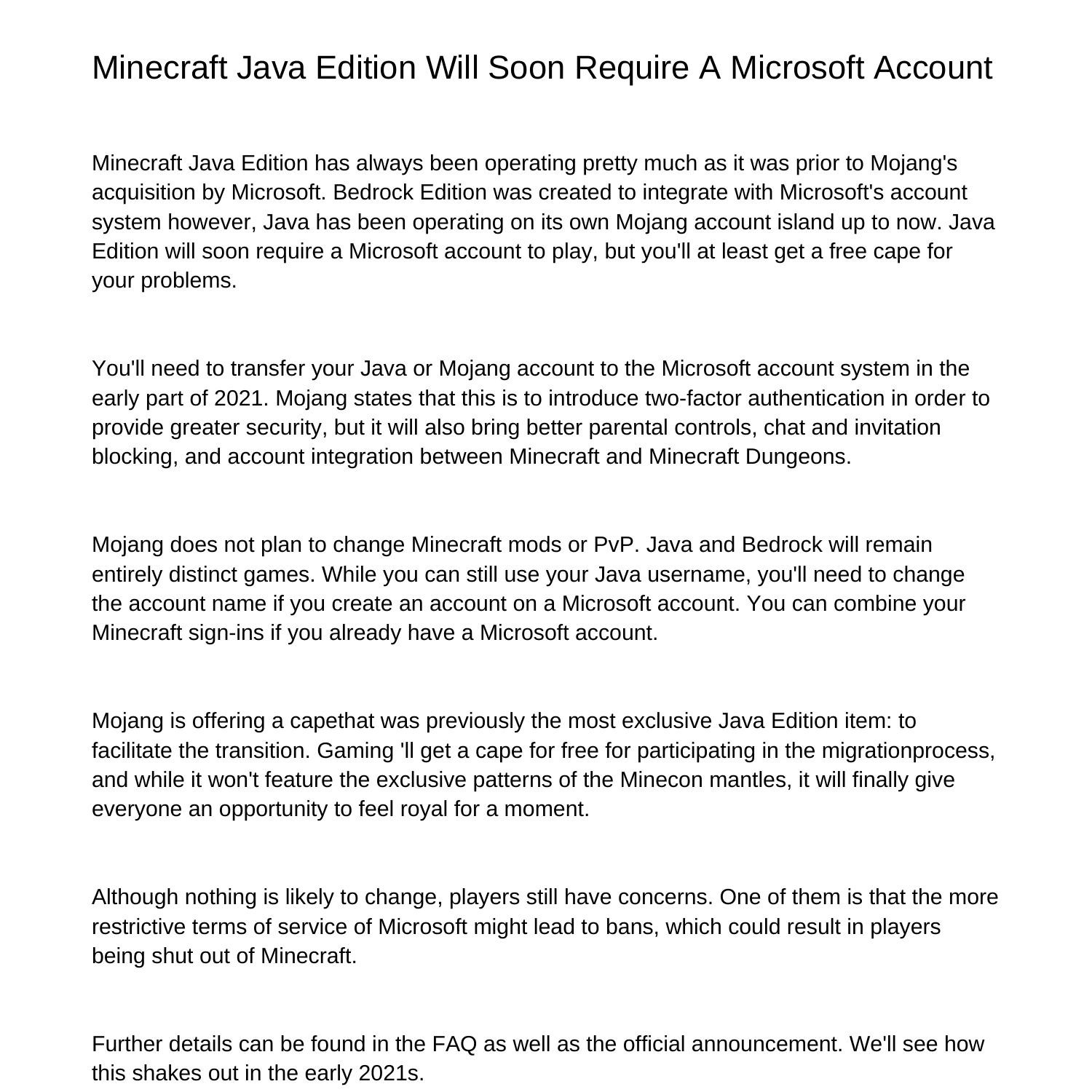 Minecraft Java Edition Will Soon Require An Microsoft Accountbvatk.pdf ...
