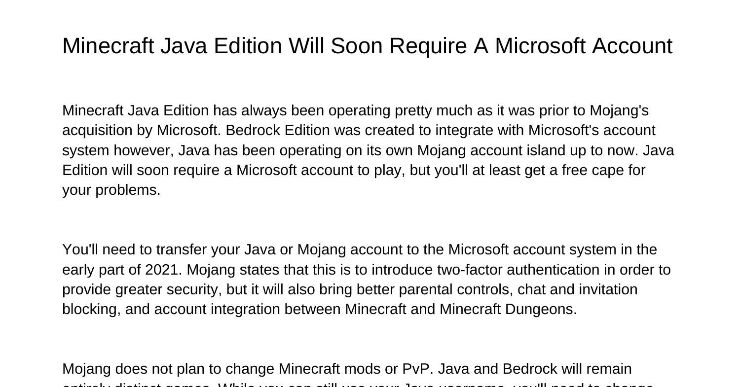 Minecraft Java Edition Will Soon Require An Microsoft Accountbvatk.pdf ...