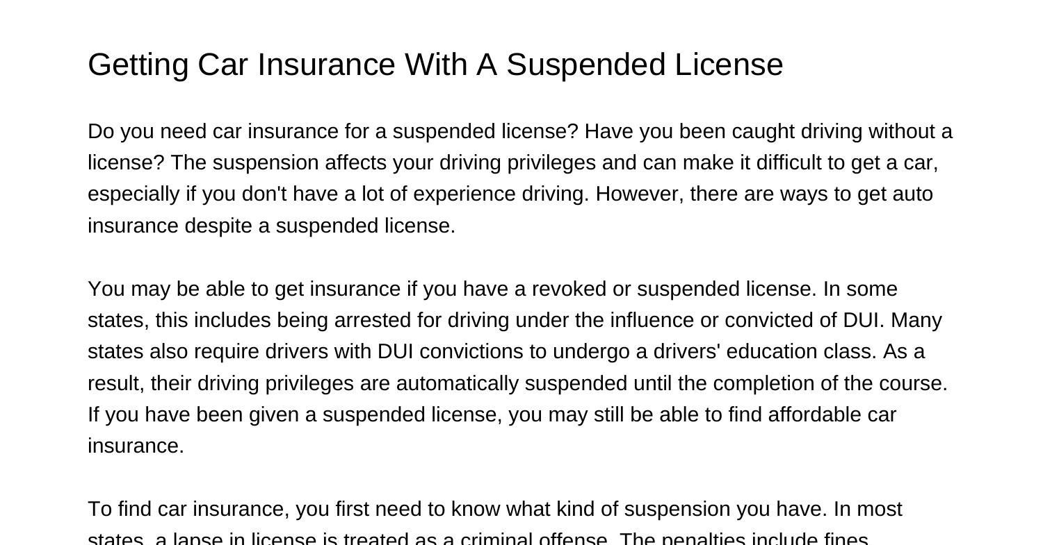 Getting Car Insurance With A Suspended Licenseiuhve.pdf.pdf DocDroid