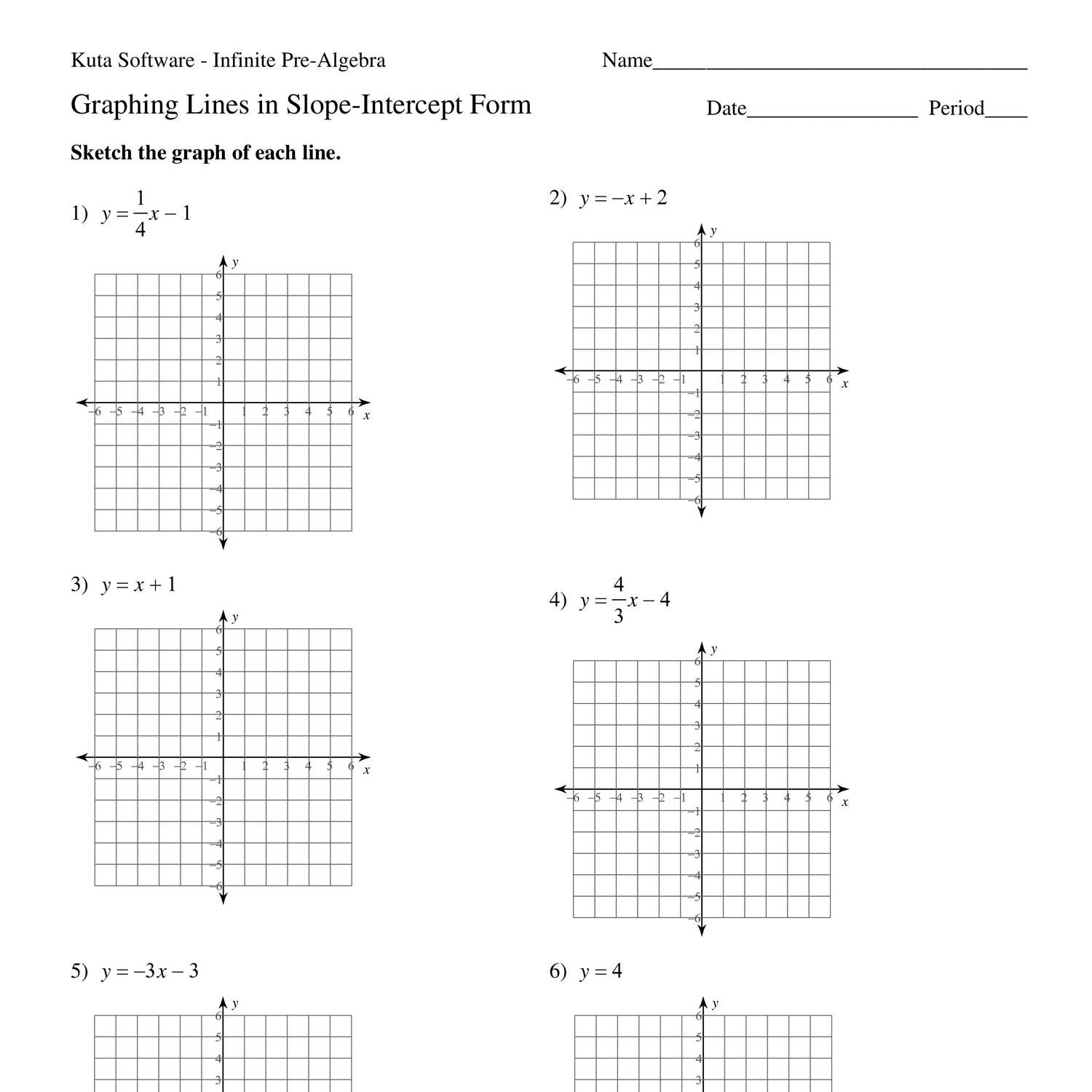 graphing lines Intended For Graphing Slope Intercept Form Worksheet