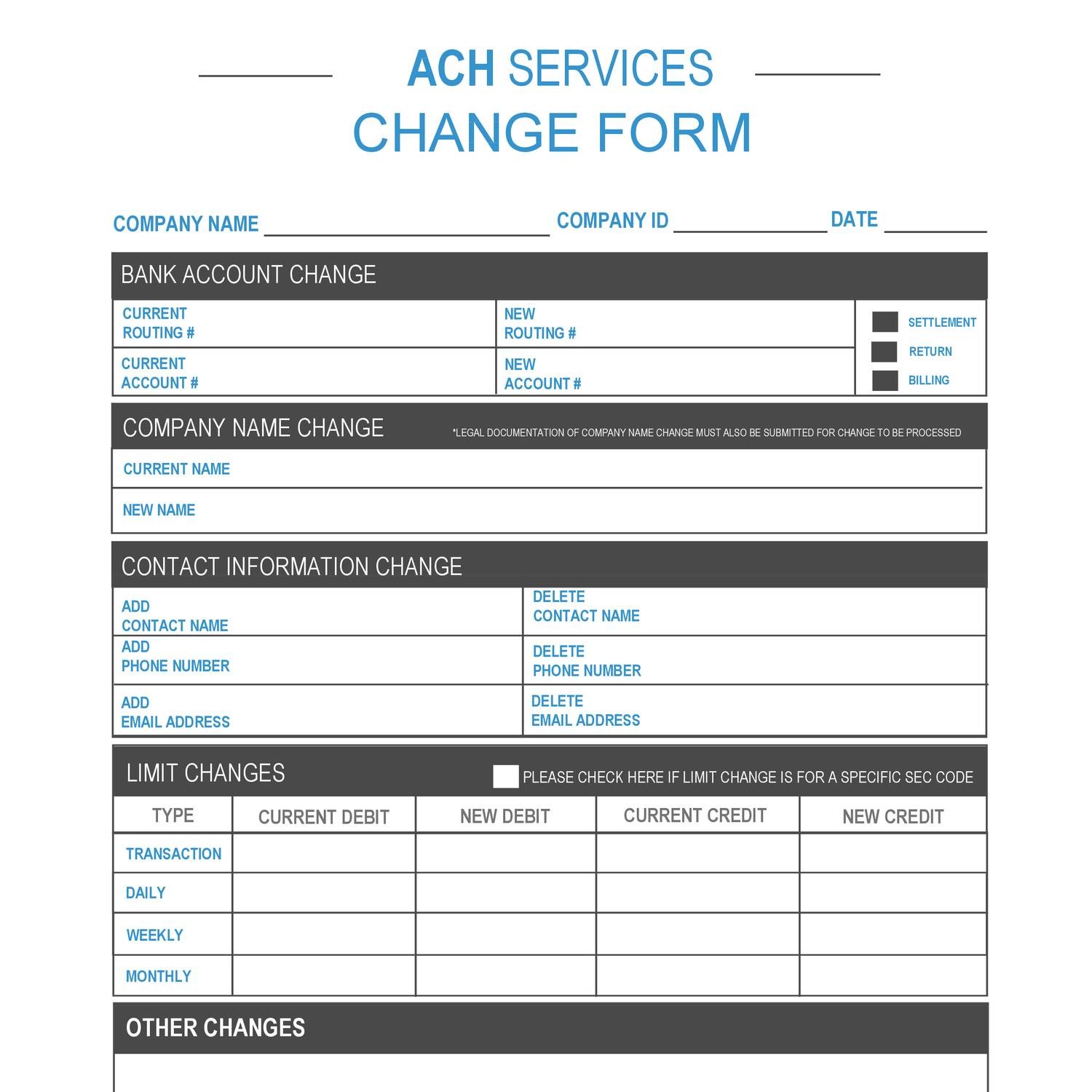 Free Printable Ach Change Form - Printable Forms Free Online