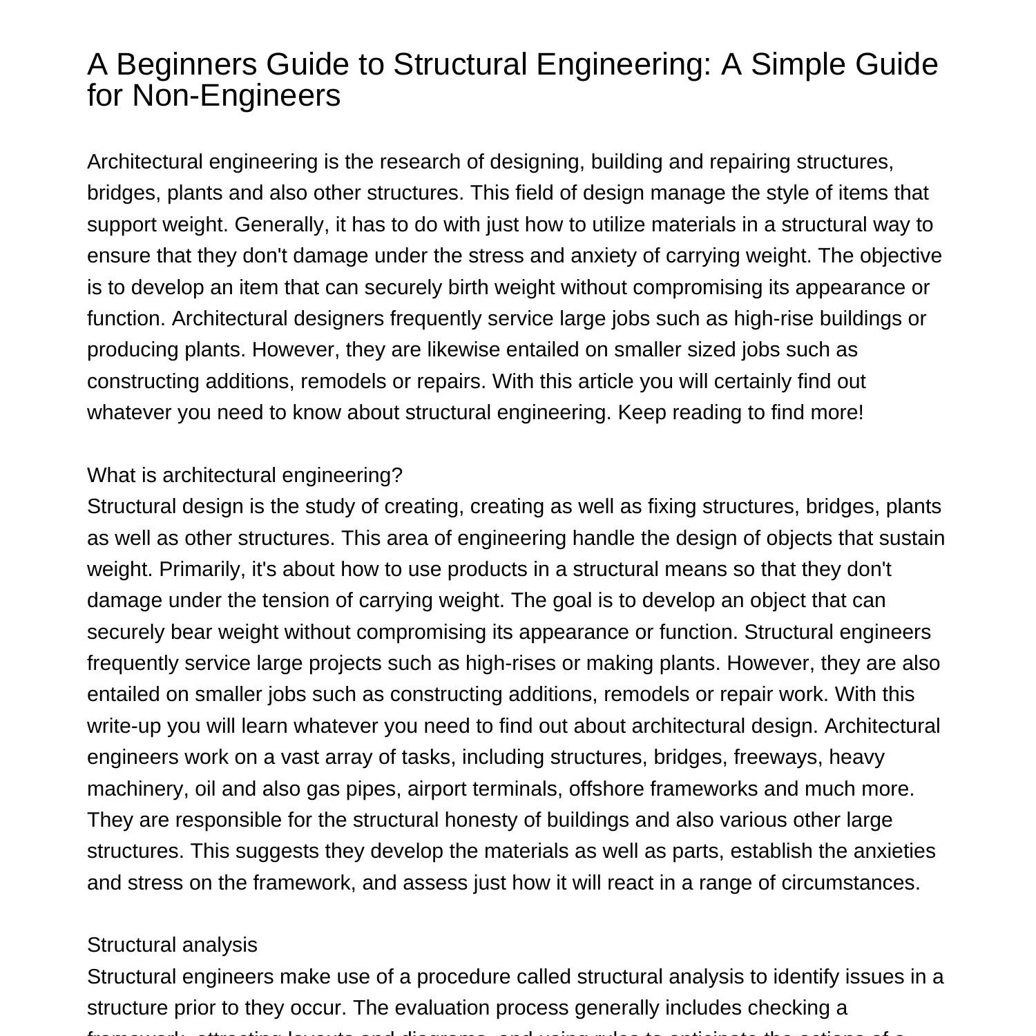 A Beginners Overview To Structural Engineering A Basic Guide For